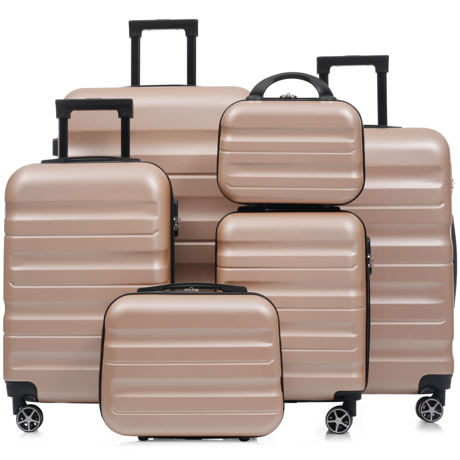Vynxaria  6 Piece ABS Hardshell Luggage Set Lightweight Durable with Dual Spinner Wheels Carry On Check In Sizes for Travel Business Champagn