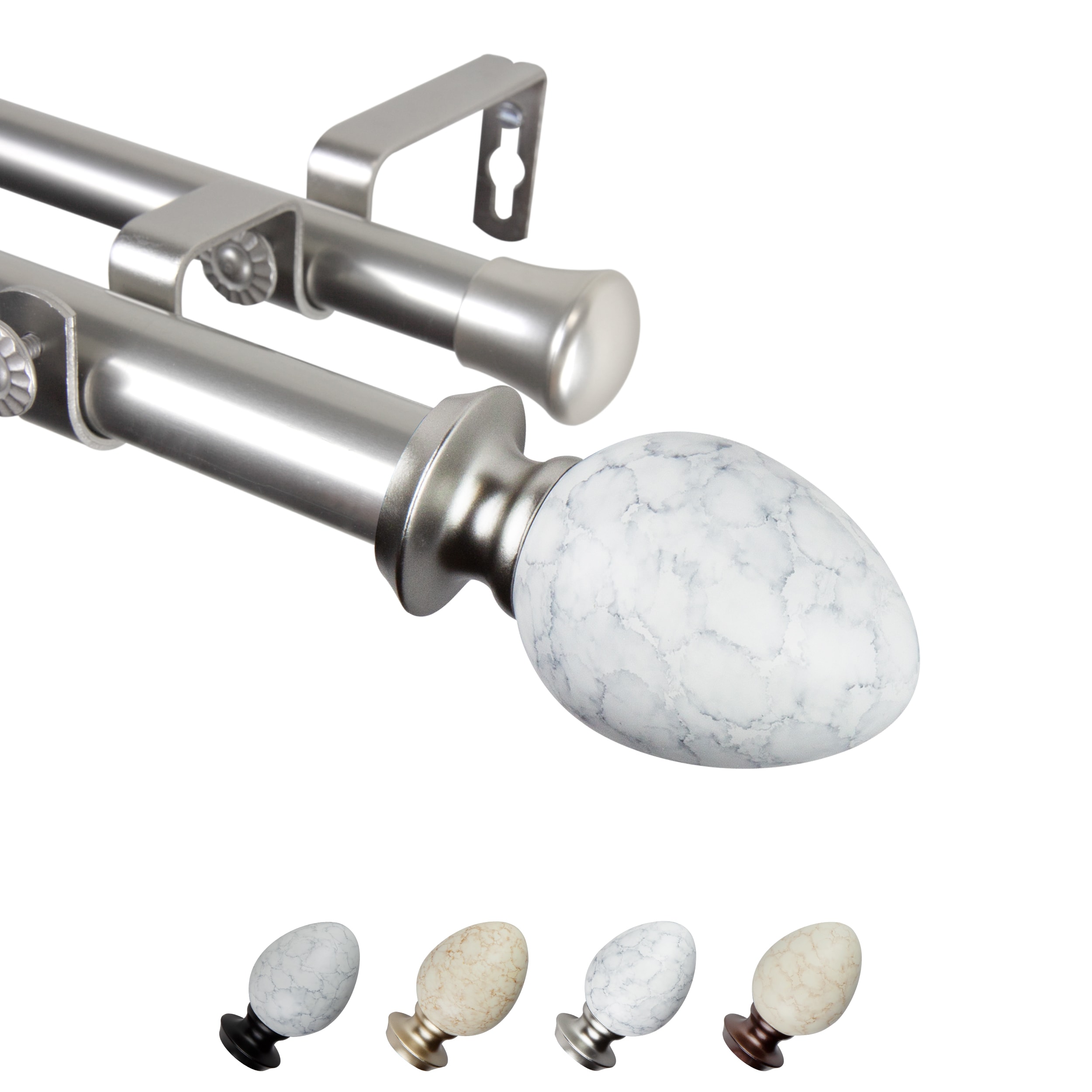 Hart & Harlow L-100-73-285-D Otis 1-in 28-in to 48-in Satin nickel Steel Double curtain rod with Finials
