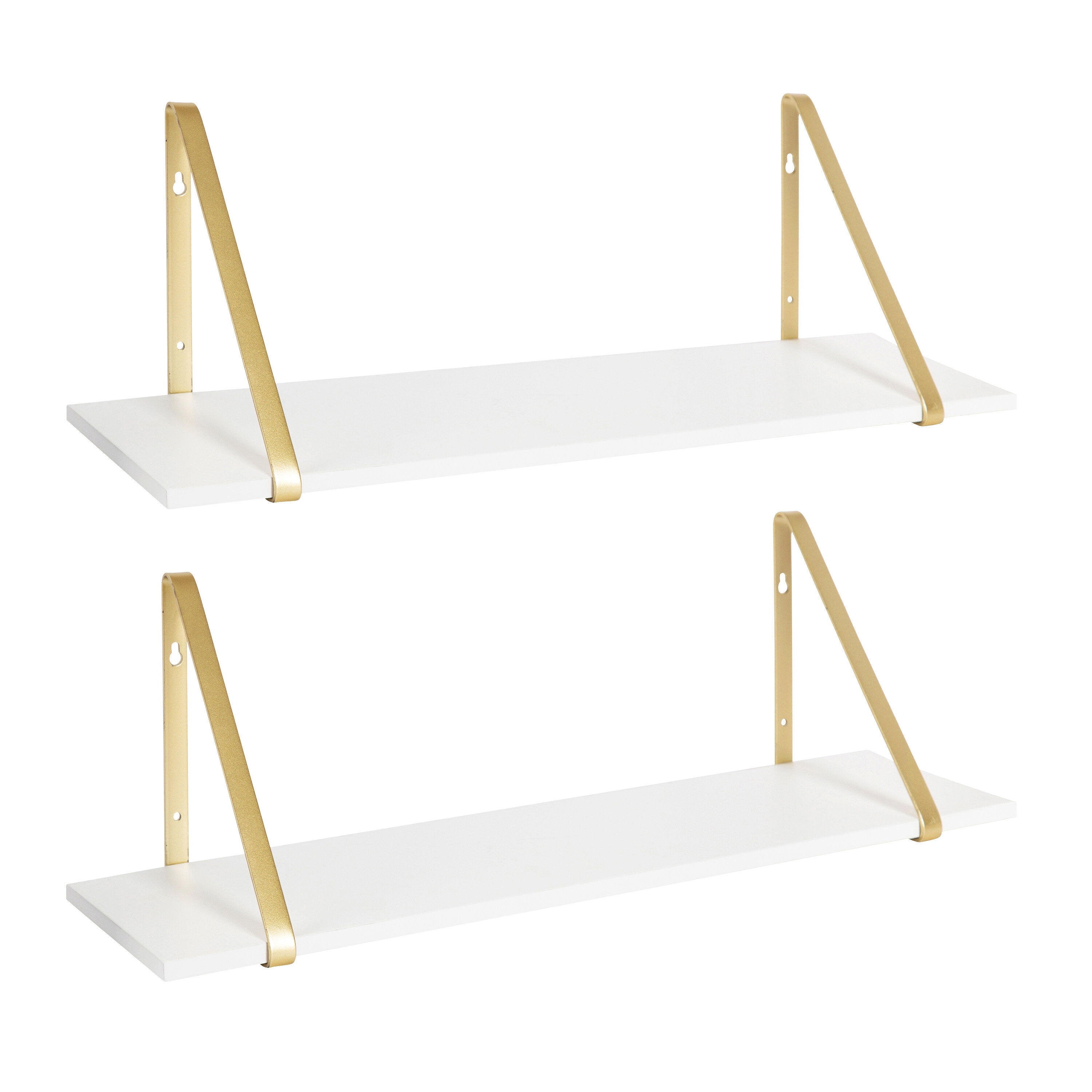 Kate and Laurel 214087 27.55-Inches L x 6.89-Inches D x 8.27-Inches H White/Gold Wood Rectangular Floating shelf 2 Decorative Shelves