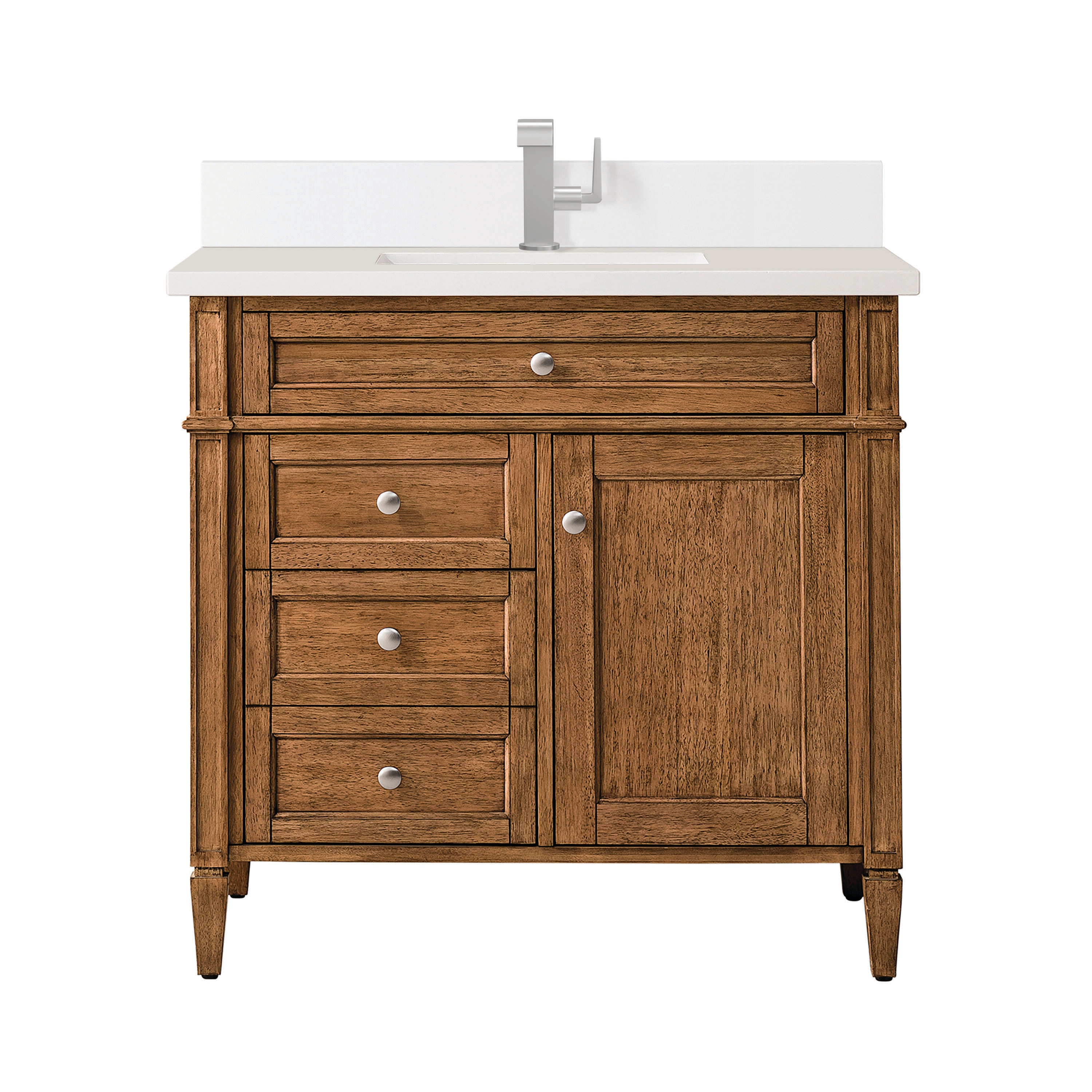James Martin Vanities 650-V36-SBR-1WZ Brittany 36-in Saddle Brown Undermount Single sink Bathroom Vanity with White Zeus Quartz Top