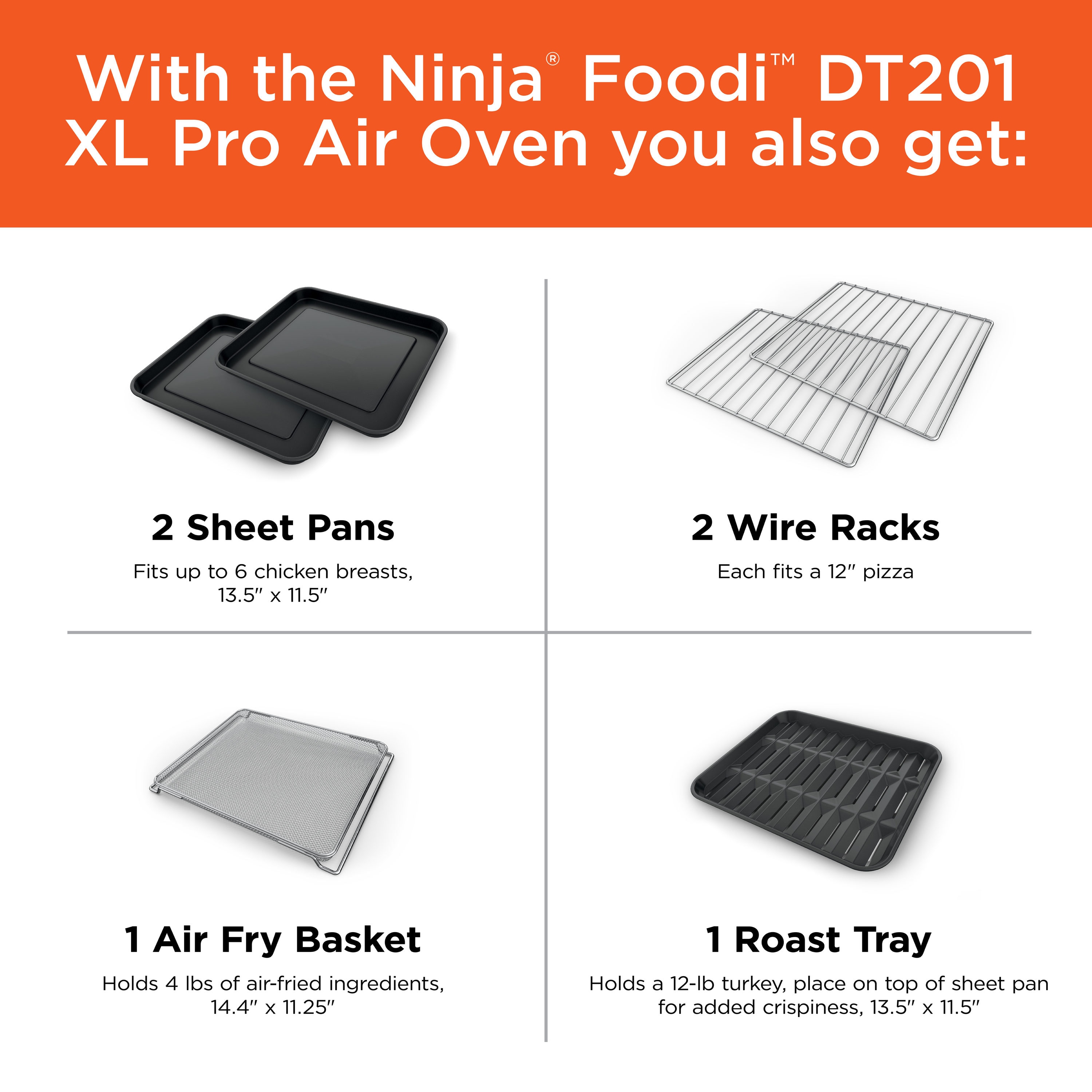  Ninja DT202BK Foodi 8-in-1 XL Pro Air Fry Oven, Large Countertop  Convection Oven, Digital Toaster Oven, 1800 Watts, Black, 12 in. :  Everything Else
