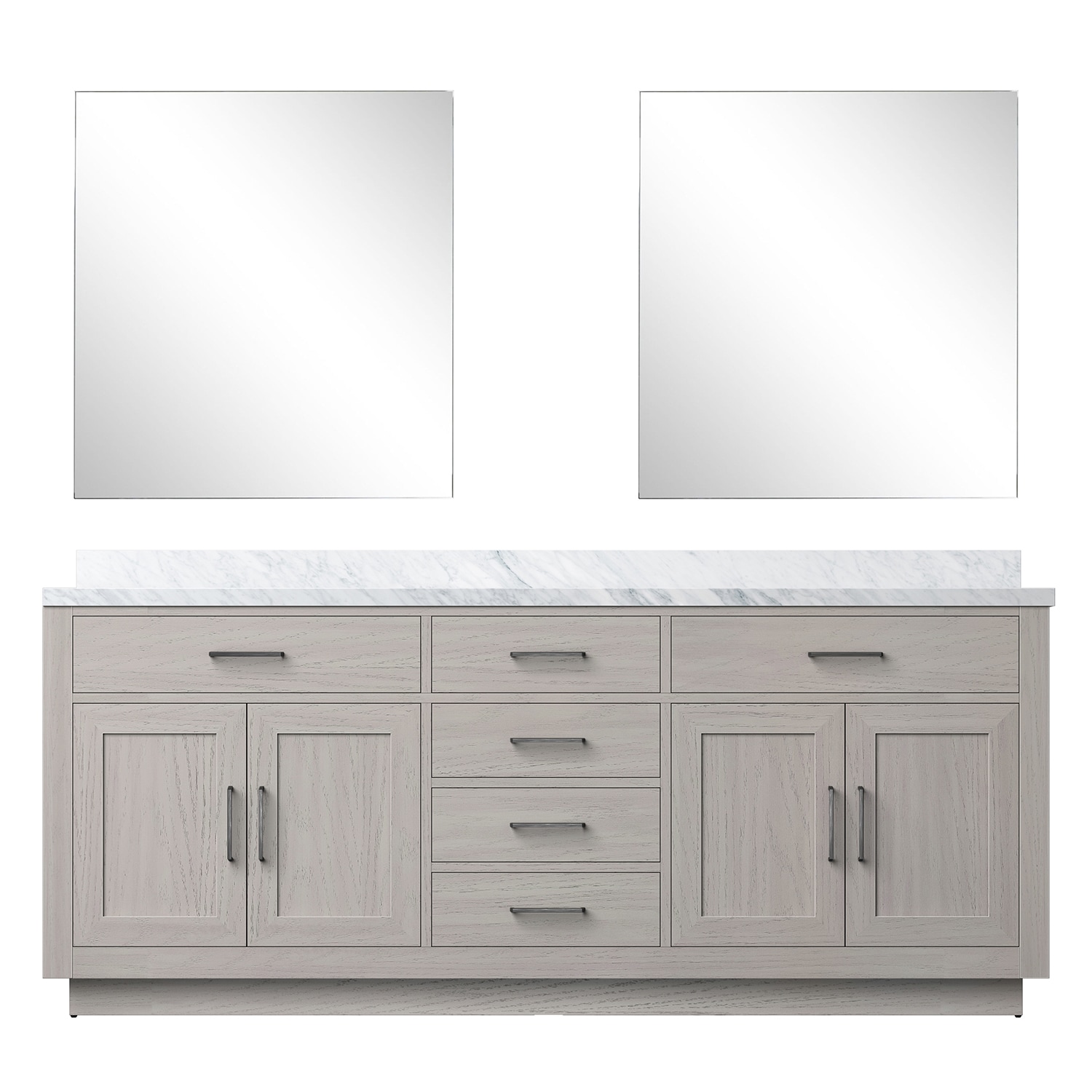 Lexora LVGI80DM110 Gilroy 80-in White Oak Undermount Double Sink Bathroom Vanity with White Carrara Marble Top (Mirror Included)