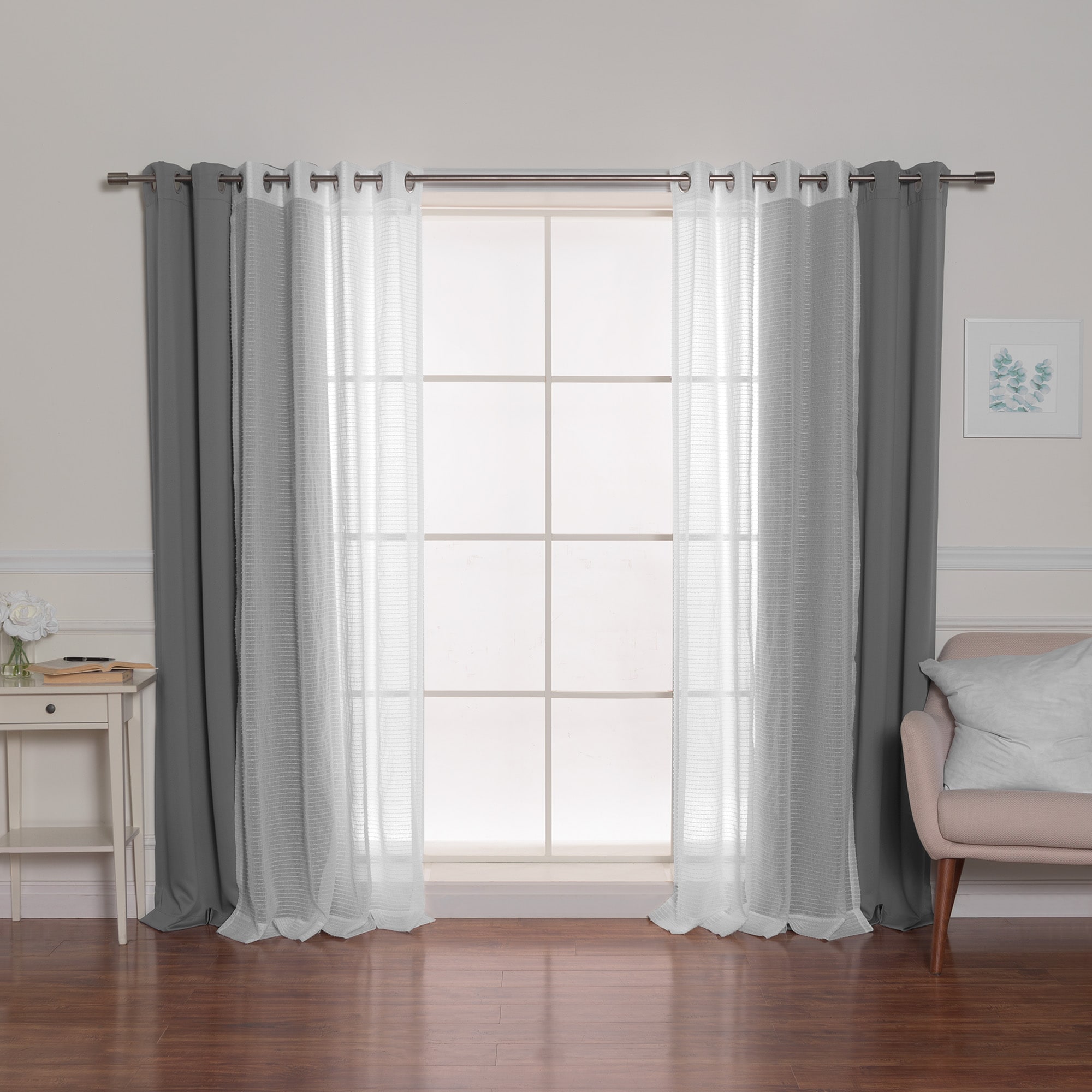 Best Home Fashion MM-STRIPE-96-GREY 96-Inches Grey Blackout Grommet Curtain panel 4-pack