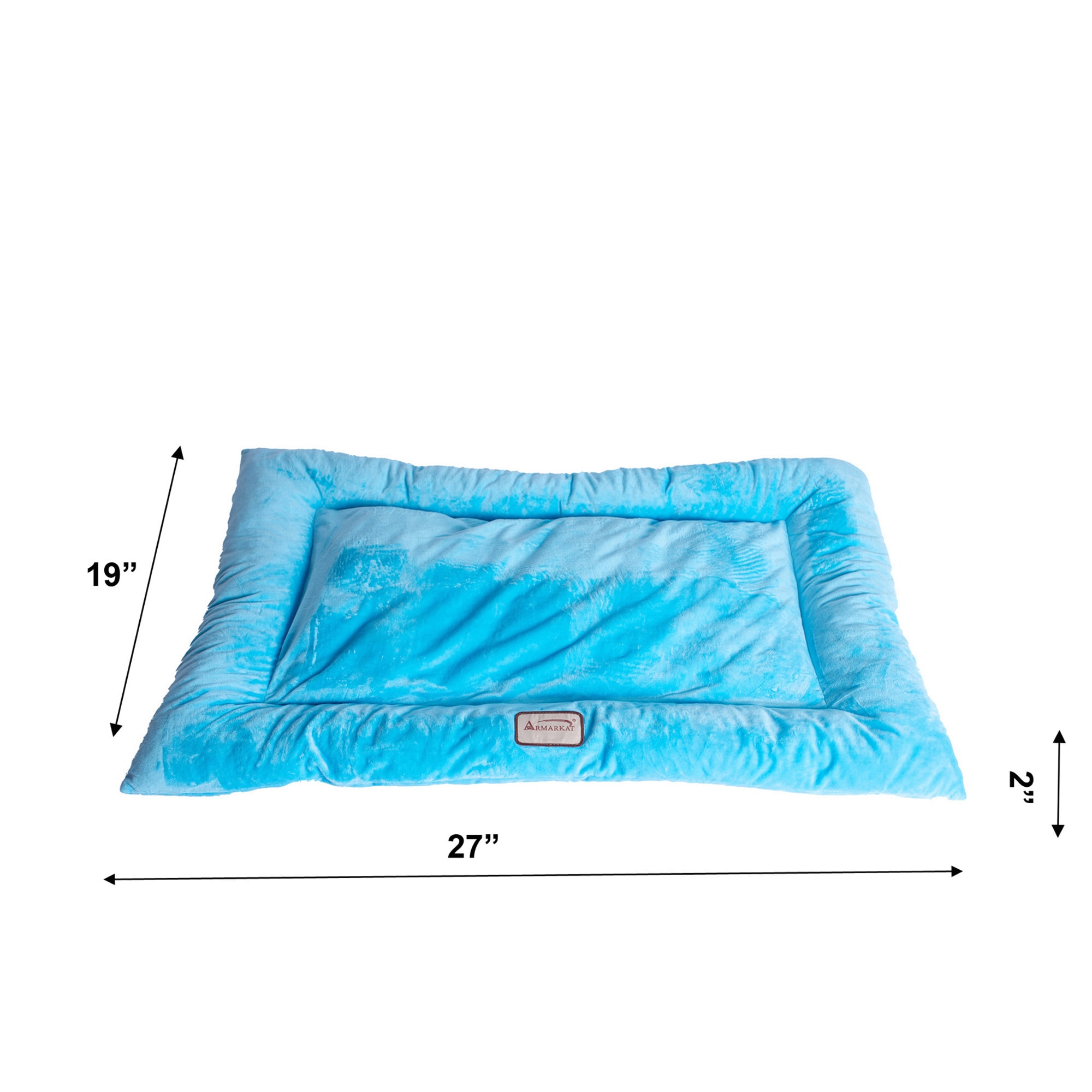 Sky Blue Velvet Medium Rectangular Pet Bed Mat