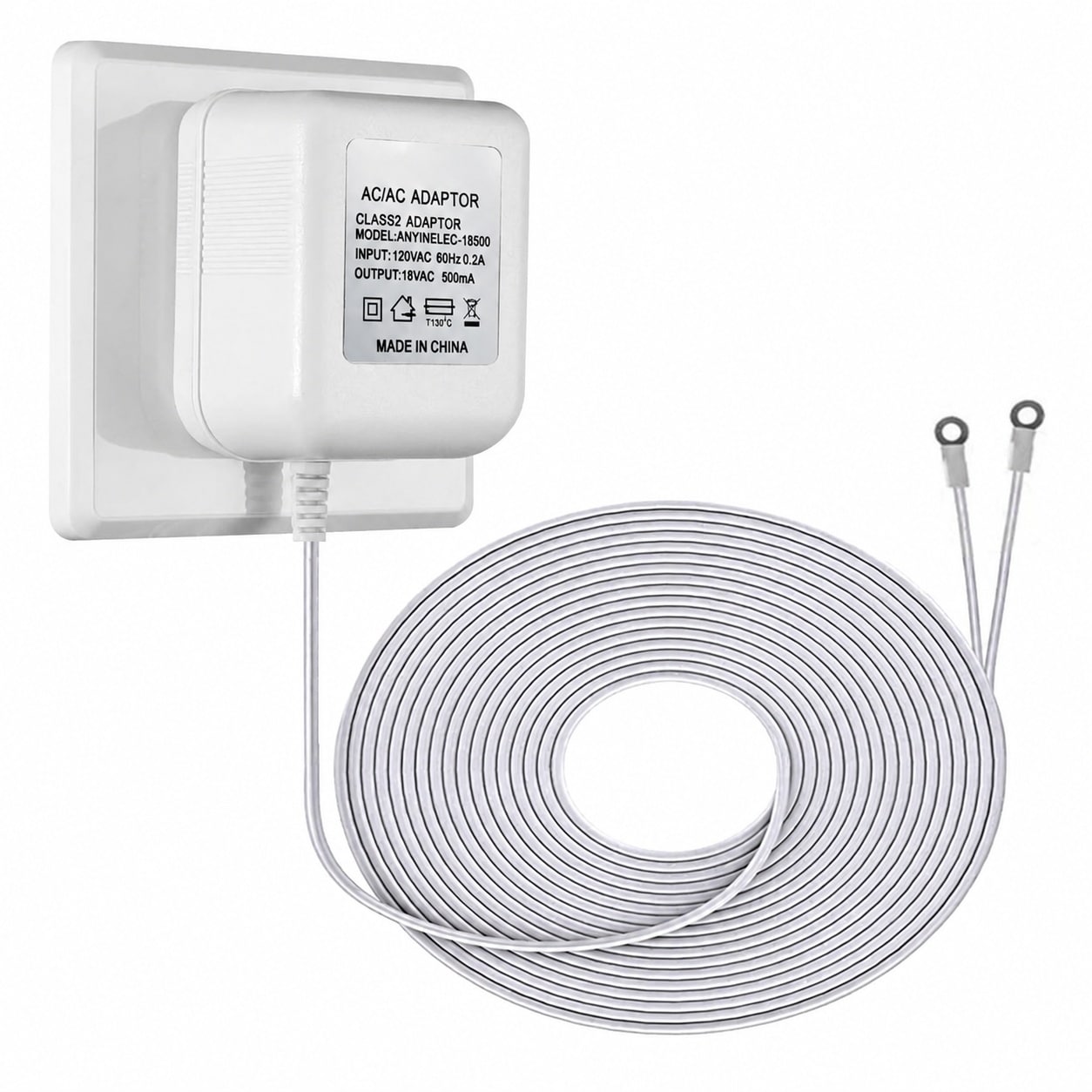 Adrinfly  18 Volt 500 Milliamp Doorbell Power Supply Kit with 26 Point 2 Foot White Cable Compatible with Smart Video Doorbells for Reliable