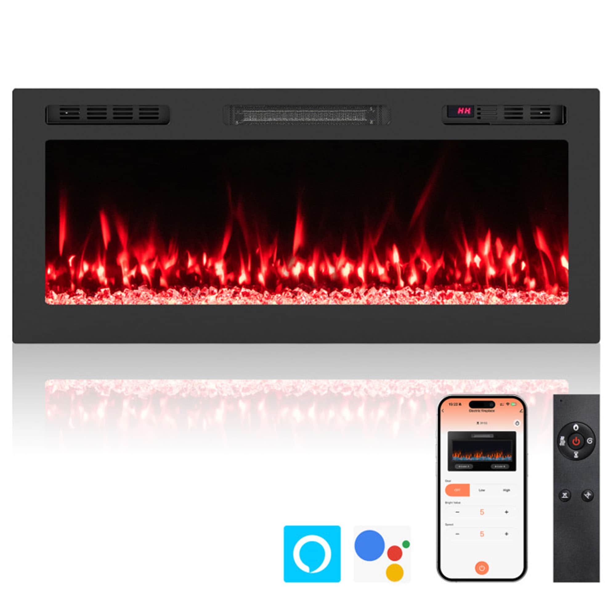 Clihome 42-in W Black Wall mount Fan-forced Electric Fireplace with Remote Control Included