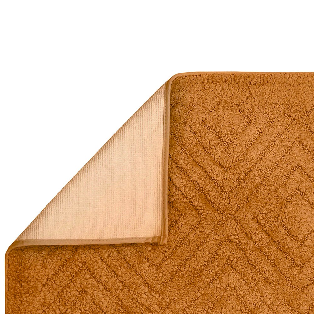 Orange Diamond Pattern Cotton Bath Rug Set