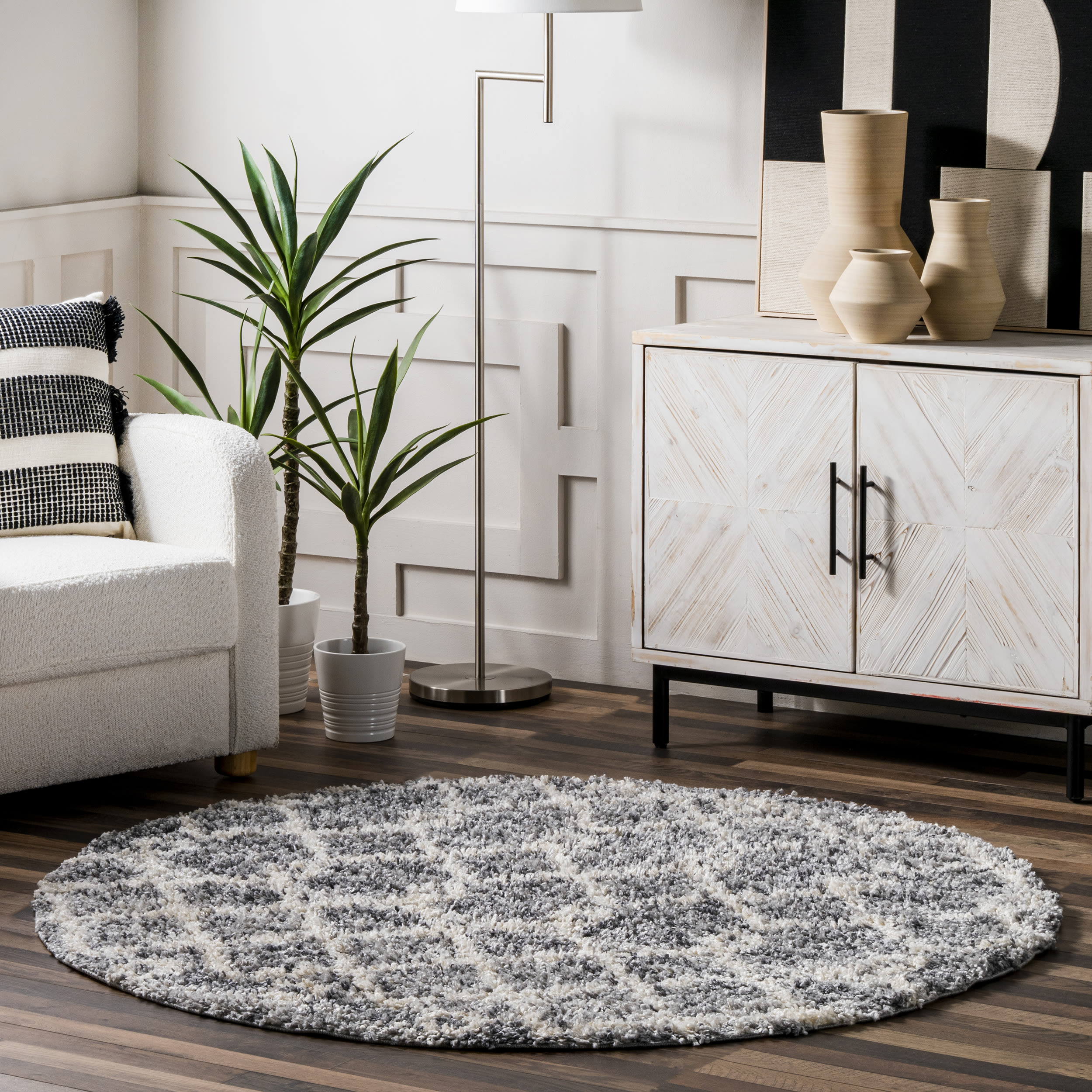 nuLOOM KKEL02B-R505 Kristi 5 x 5 (ft) Loomed Polypropylene Gray Round Indoor Geometric Area rug