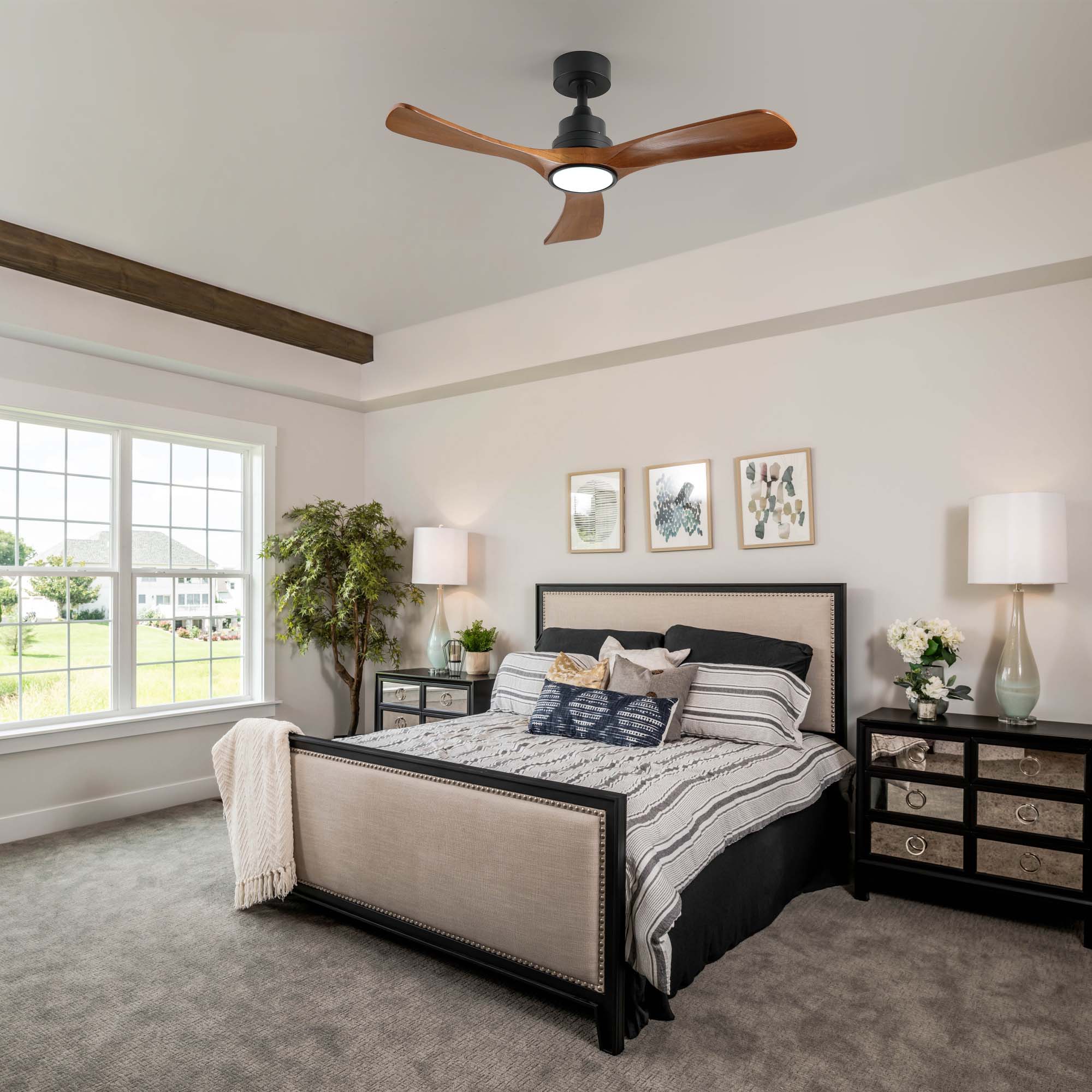 42 in. Dark Walnut Ceiling Fan with Light Farmhouse Ceiling Fan Light 3 ...