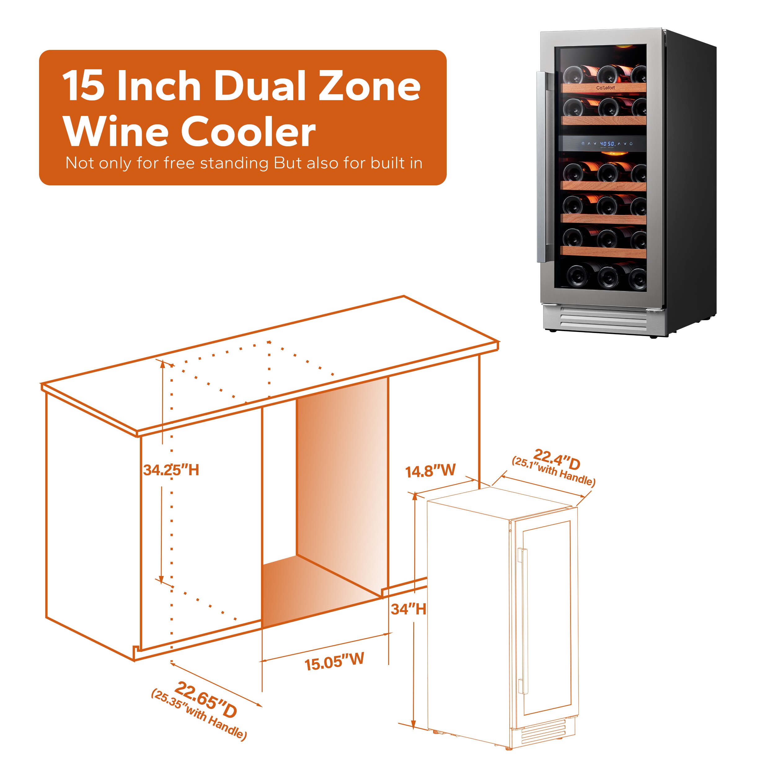 Ca'Lefort 15-in W 28-Bottles Stainless Steel Dual Zone Cooling Built-In ...