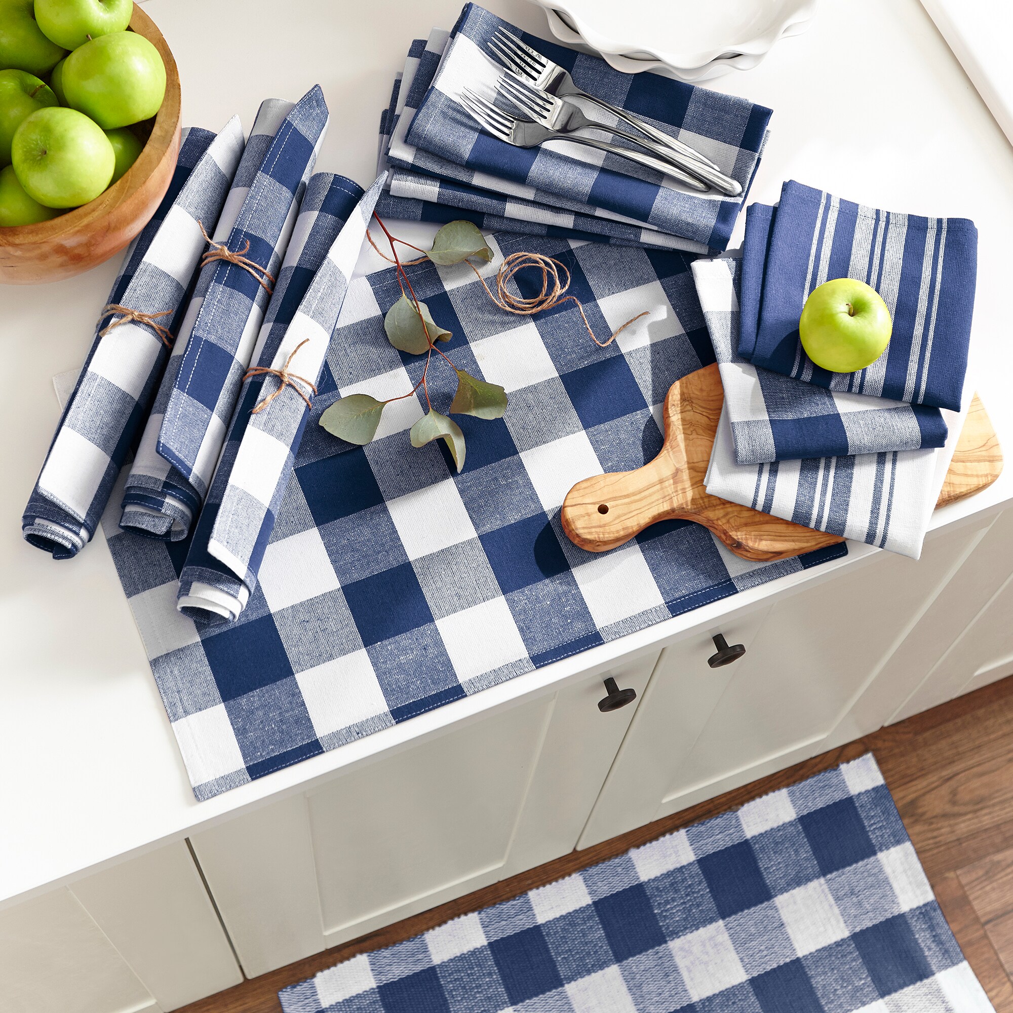 Apple and Gingham Tea Towel Set, Cotton Dish Towels