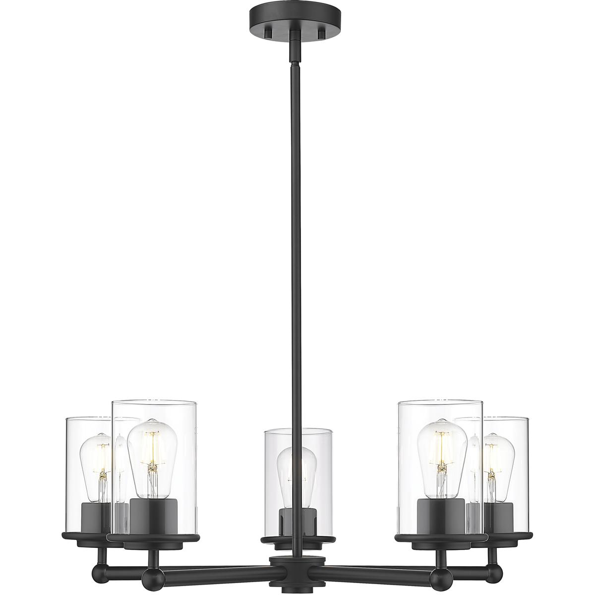 Z-Lite Thayer 5 -Light Matte Black Clear glass Steel Chandelier