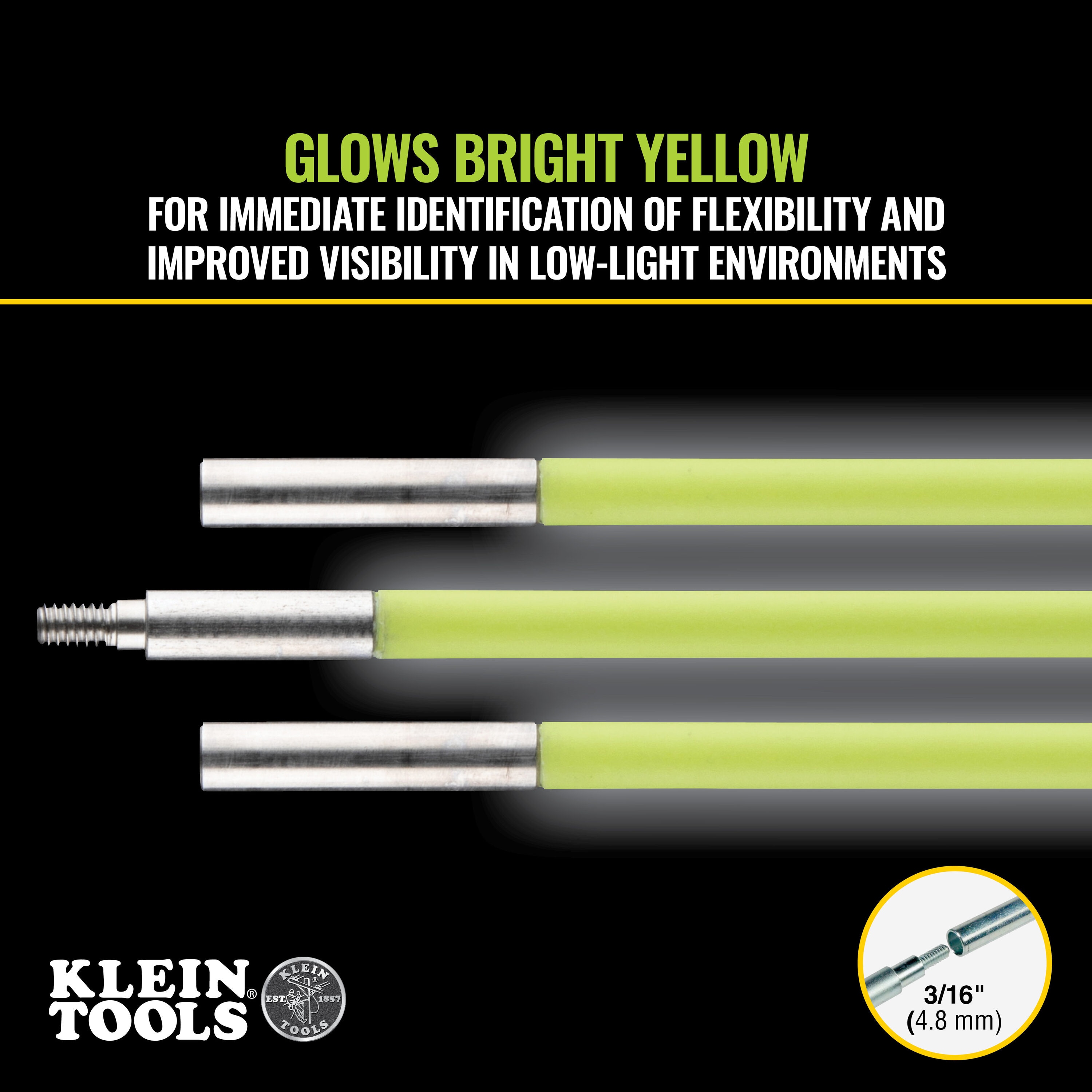 Mid Flex Glow Rod Set, 15 Ft., Klein Set Tools Fish Dark In Fiberglass  Cable