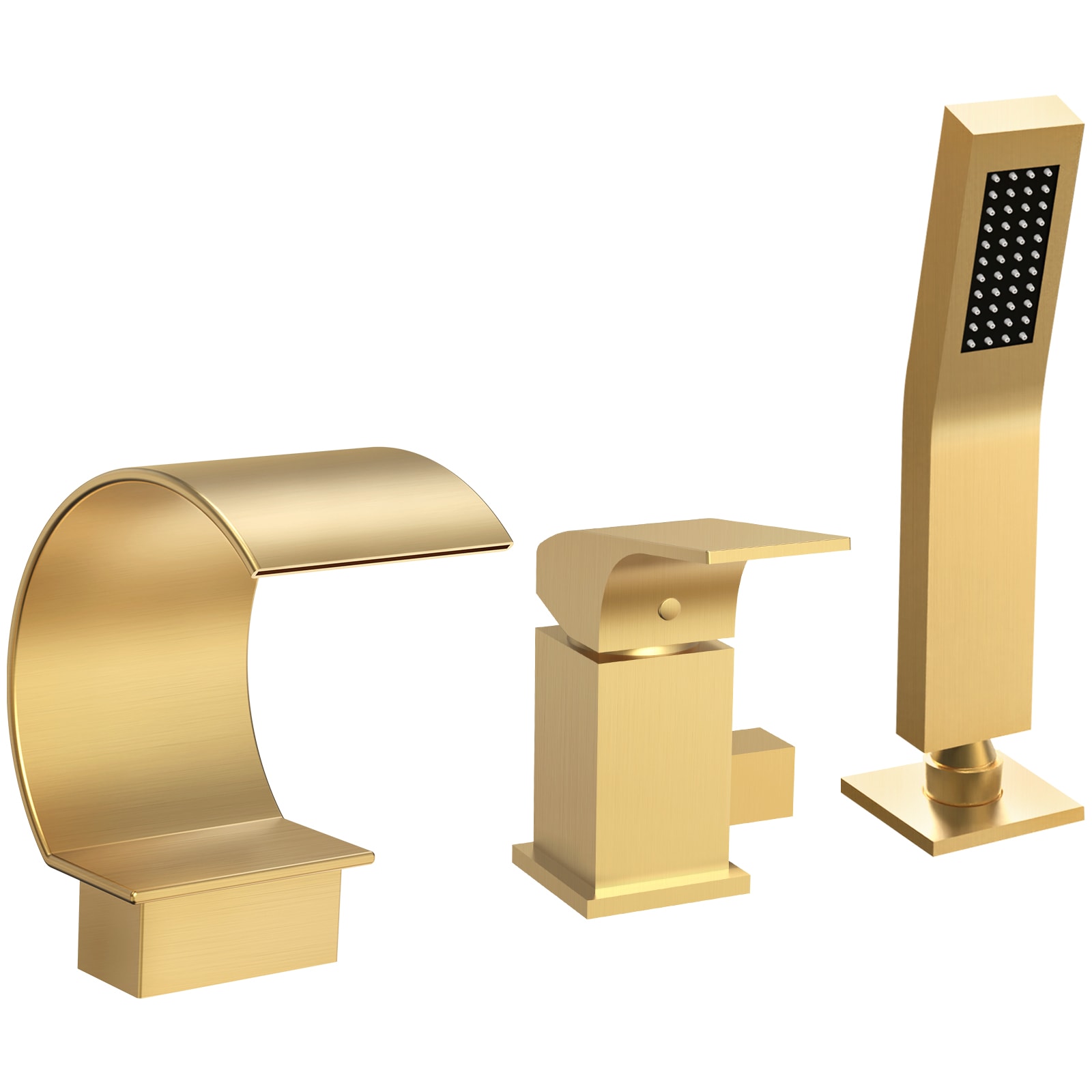 GRANDJOY TOBILI202C SerenityStream Brushed Gold 1-handle Deck-mount Roman Waterfall Bathtub Faucet with Hand Shower (Valve Included)