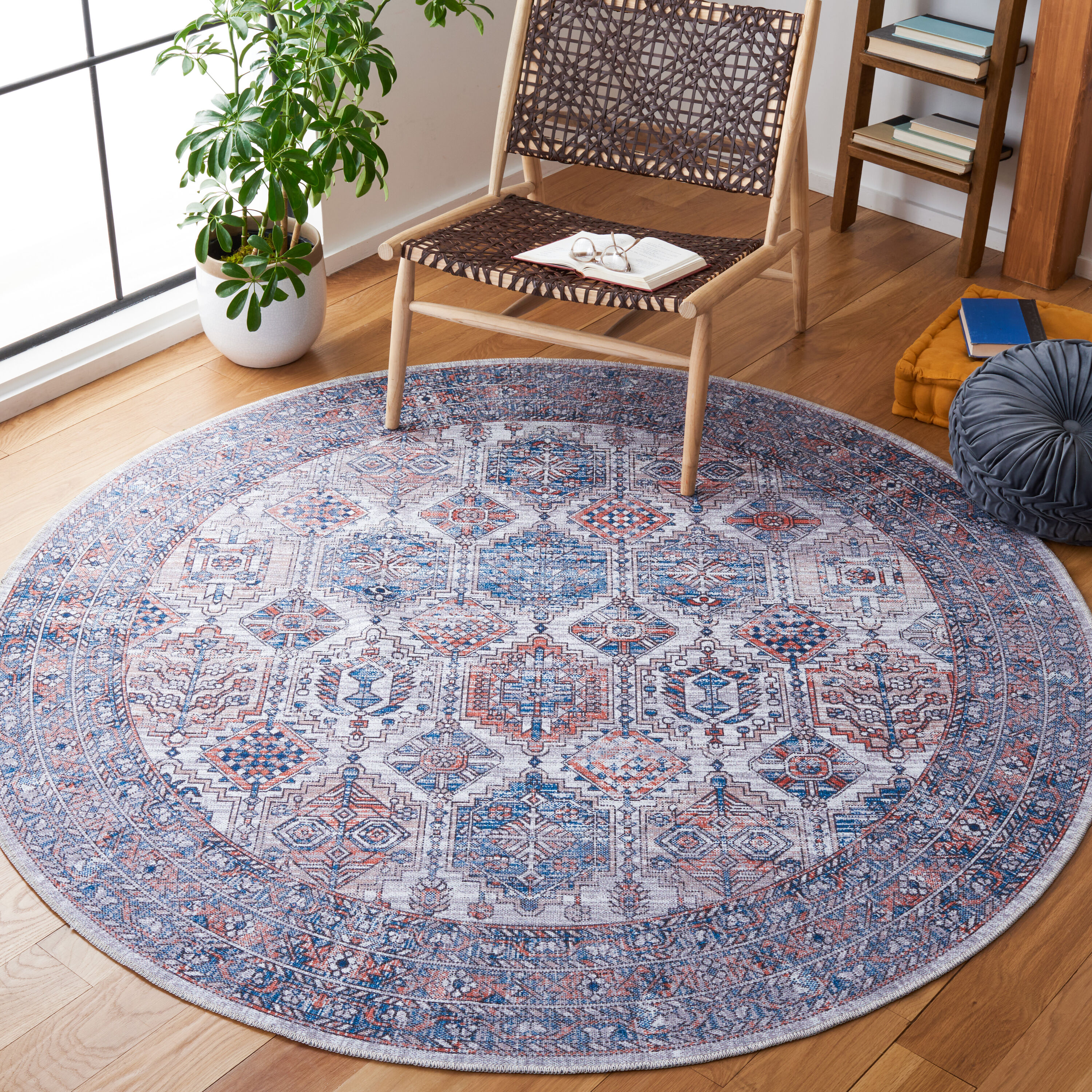 Safavieh SEP520A-7R Serapi 7 x 7 (ft) Loomed Cotton Ivory/Rust Round Indoor Border Machine washable Area rug
