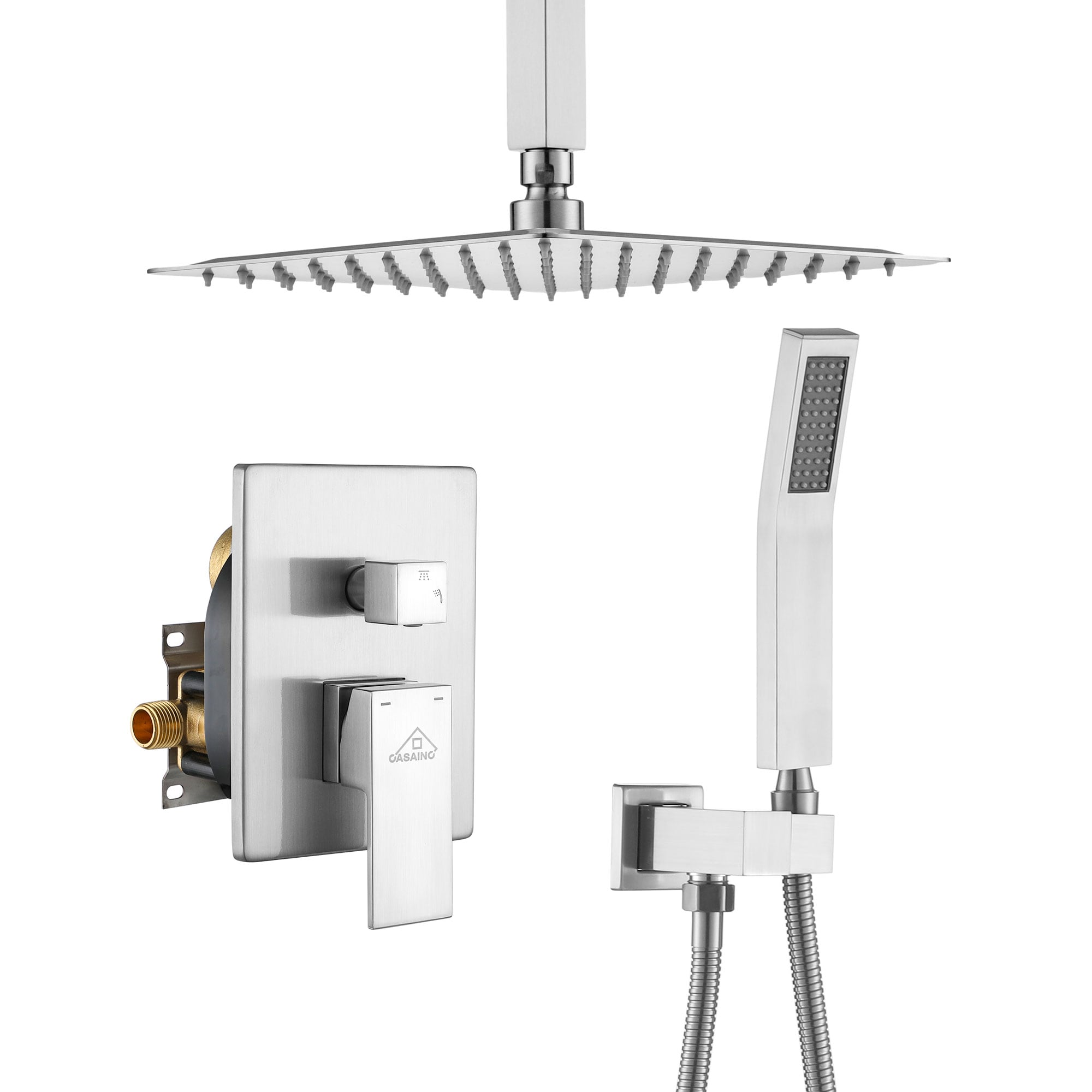 CASAINC CS3602-12MB Brushed Nickel 12-in Built-In Shower Faucet System with 2-way Diverter ( Pressure-balanced Valve Included )