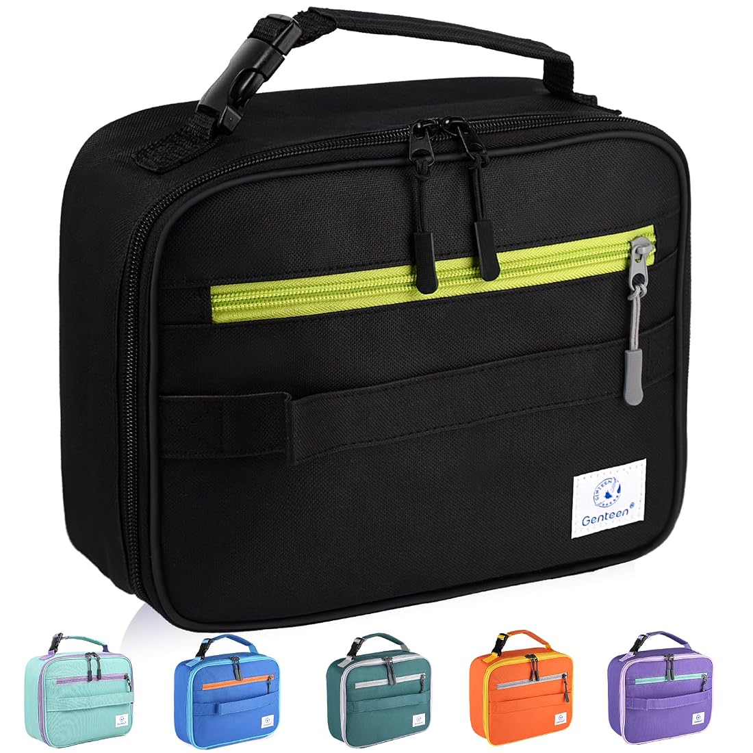 Aoibox  Insulated Kids Lunch Box Soft Reusable Lunch Bag with Double Handles for School and Outdoor Black
