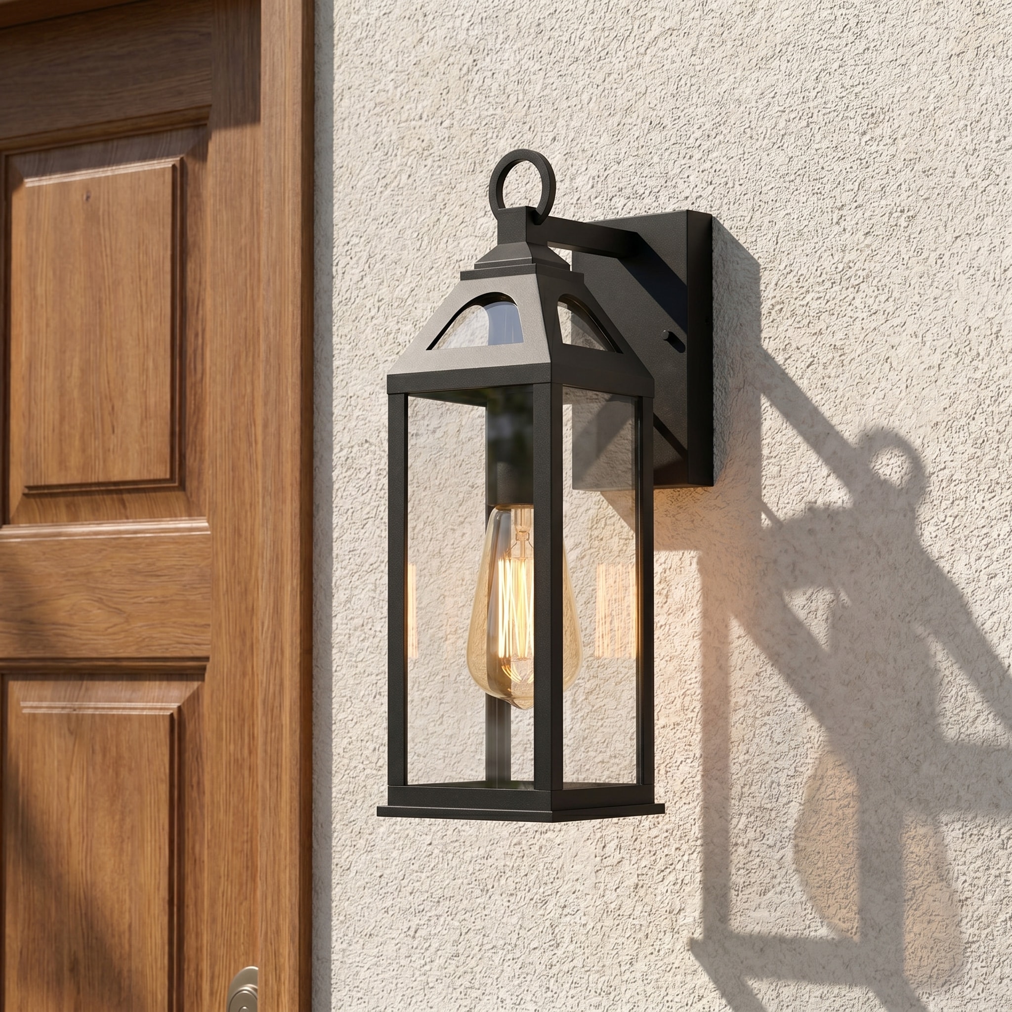 allen + roth Cogburn 1 -Light 13.5-in H Black Hardwired Outdoor Wall Light