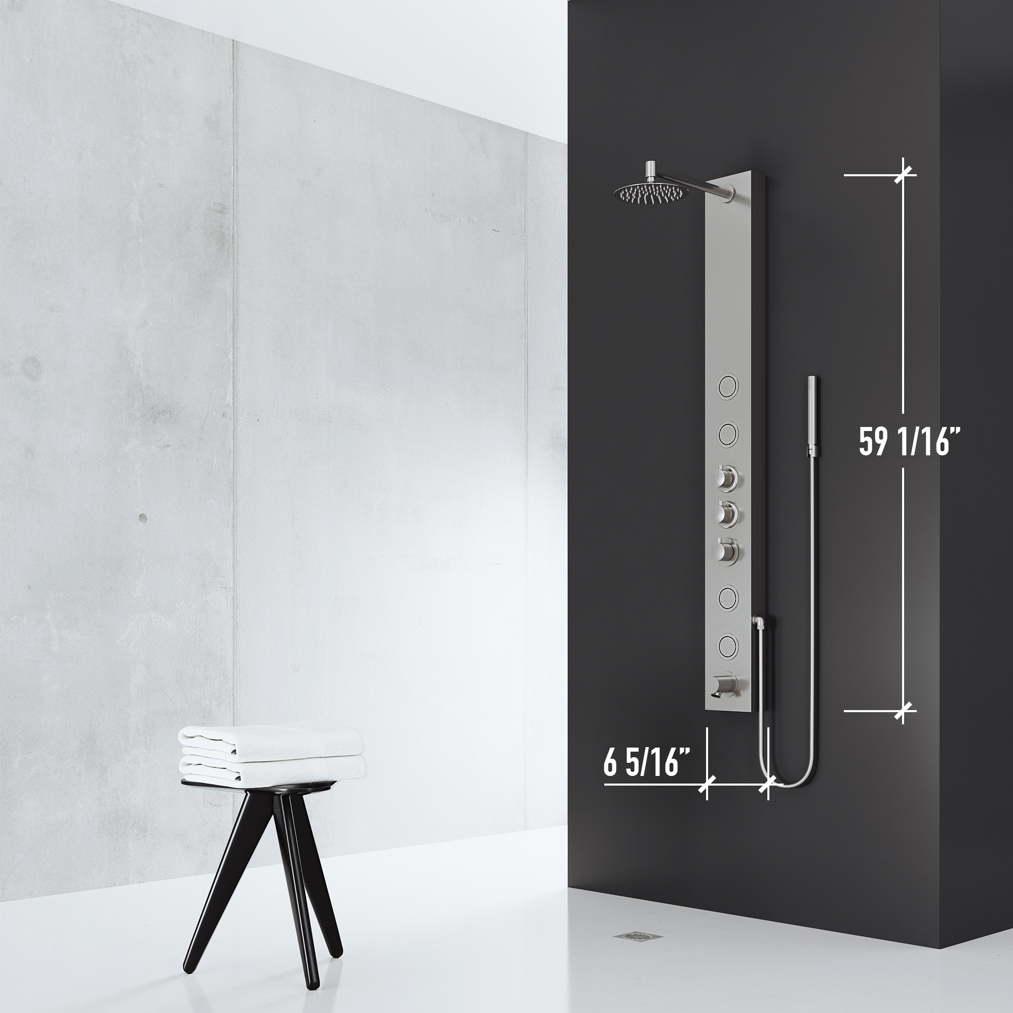 Bowery Stainless Steel 59" Shower Panel with Hand Shower and Jets