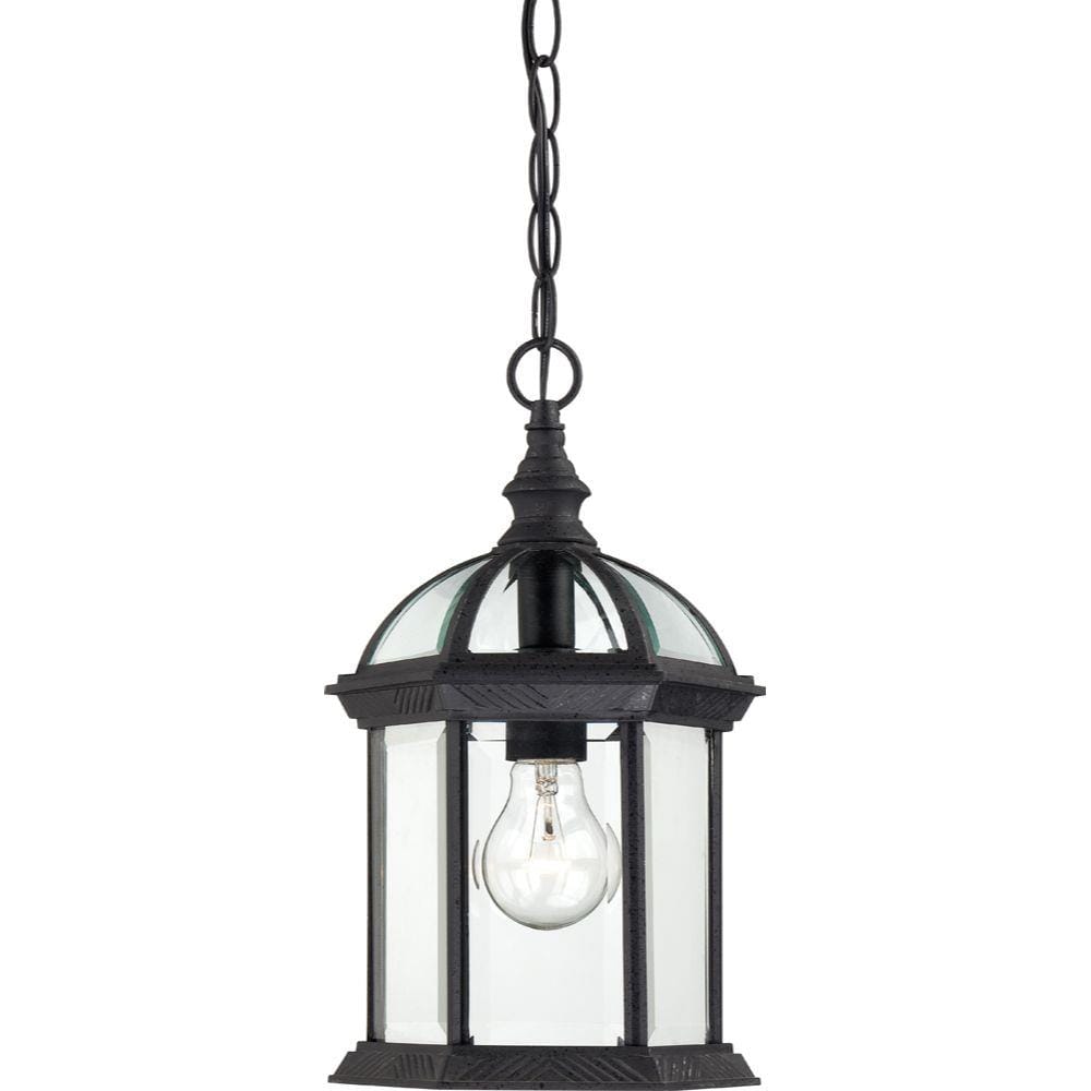 Textured Black Transitional Beveled Glass Lantern Pendant Light