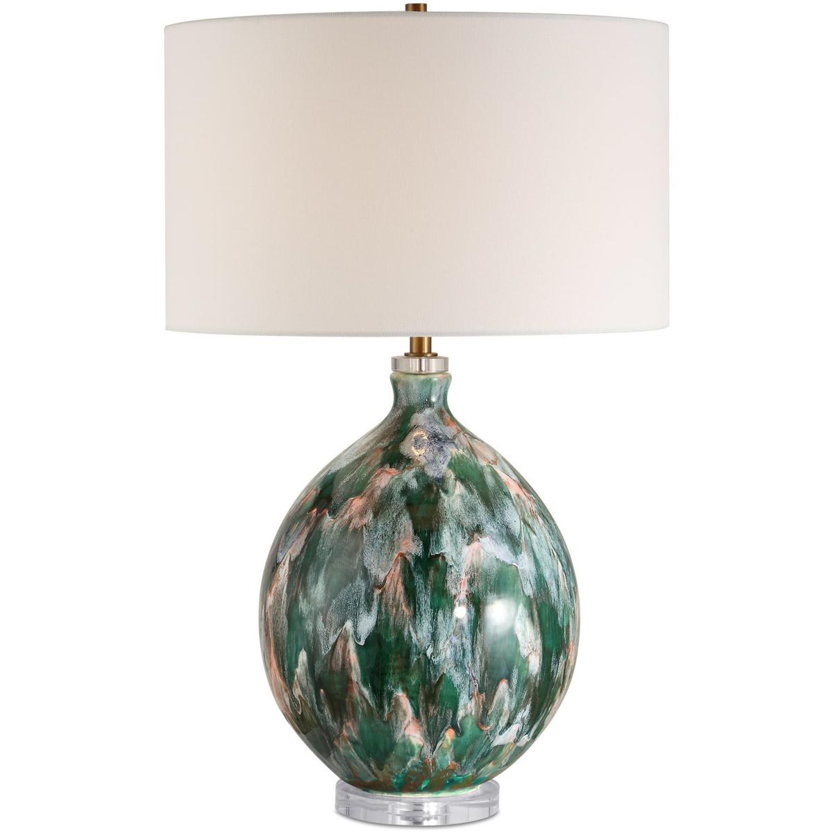 Uttermost  30570 Mihaela Table Lamp Ivory and Green with Crystal and Brass