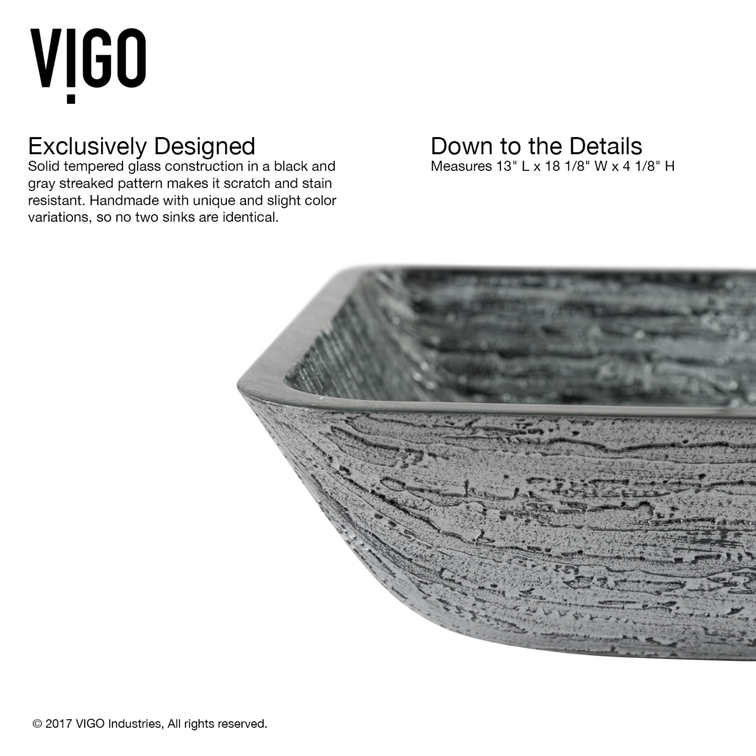 Titanium Gray Rectangular Glass Vessel Sink with Brushed Nickel Faucet