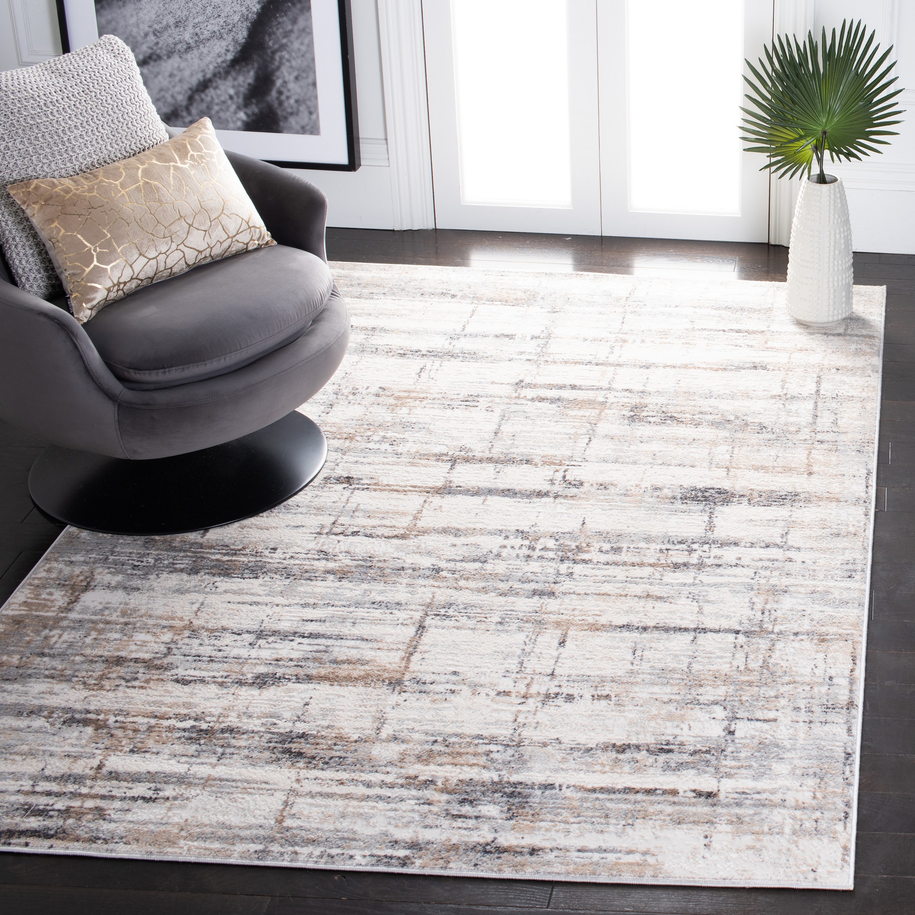 Safavieh ALA451G-4 Amelia Irmina 4 x 6 (ft) Loomed Synthetic Gray/Gold Rectangular Indoor Distressed/Overdyed Bohemian/Eclectic Area rug