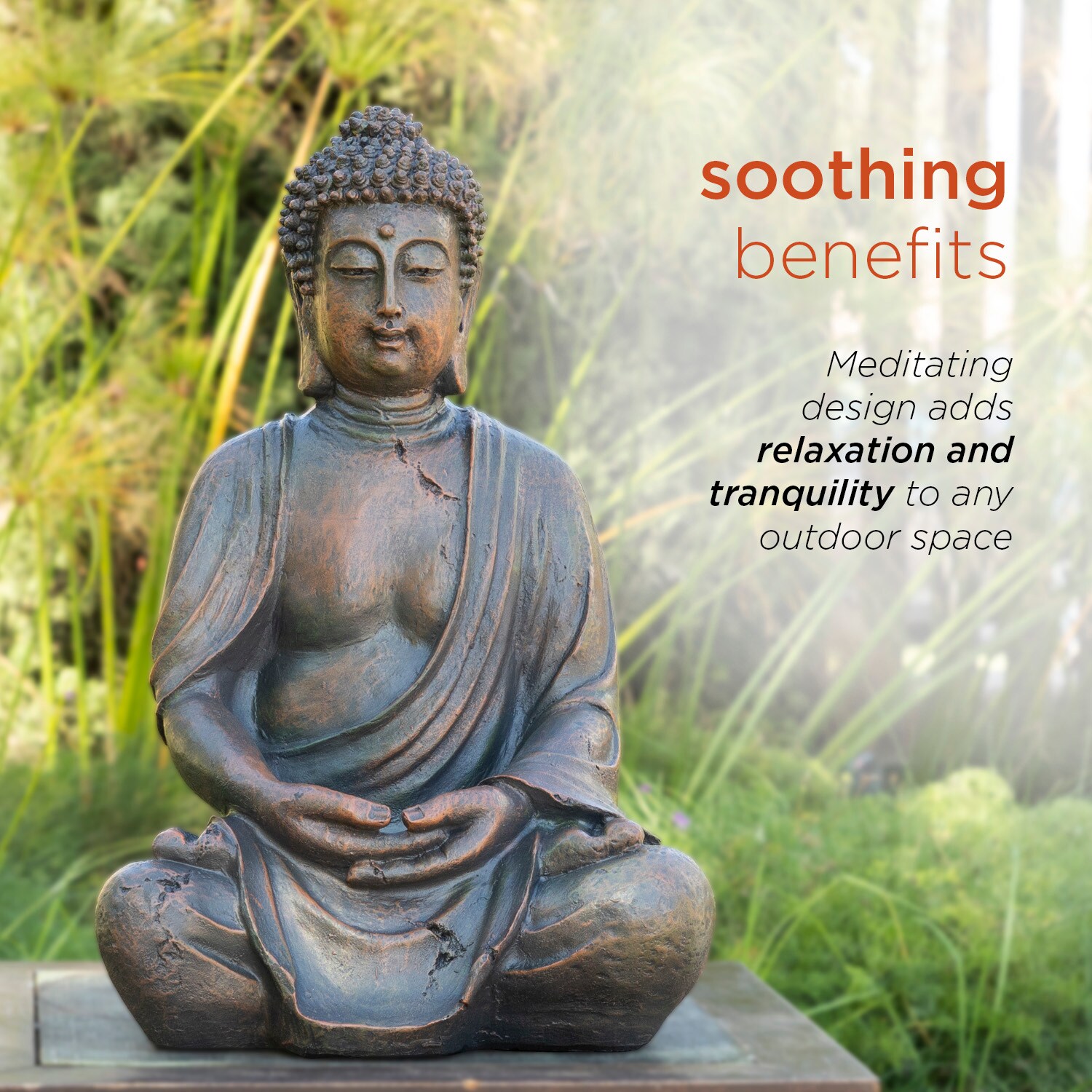 15" Aged Bronze Meditating Buddha Statue for Indoor/Outdoor Decor