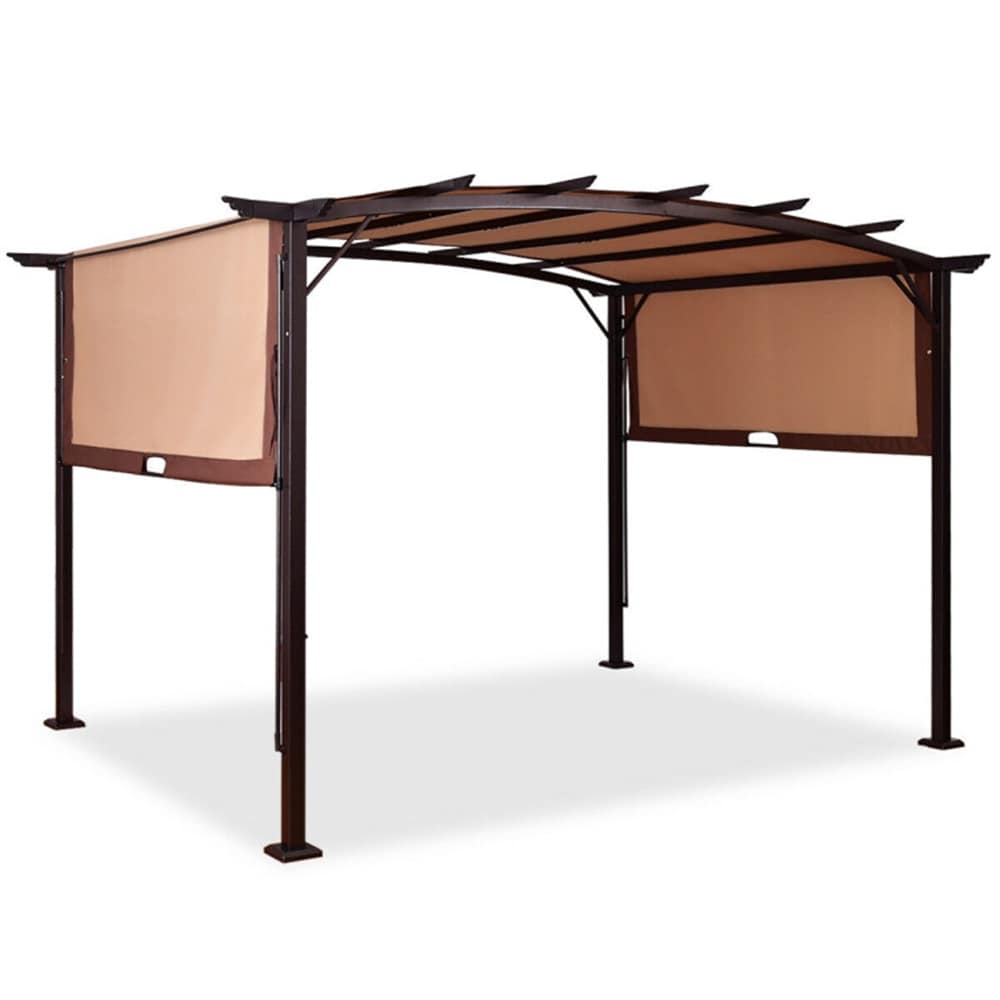 BABOOM BOM-3760ORBEIY 12-ft x 9-ft Pergola with Retractable Canopy Shades Brown with Soft Top Roof