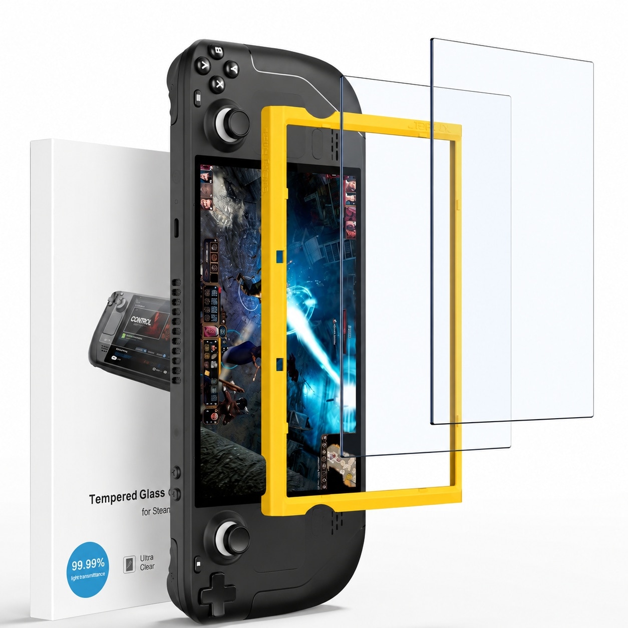Afoxsos  2 pack Screen Protector for Steam Deck LCD and OLED Ultra HD Tempered Glass 9H Hardness Scratch Resistant Easy Install with Guiding