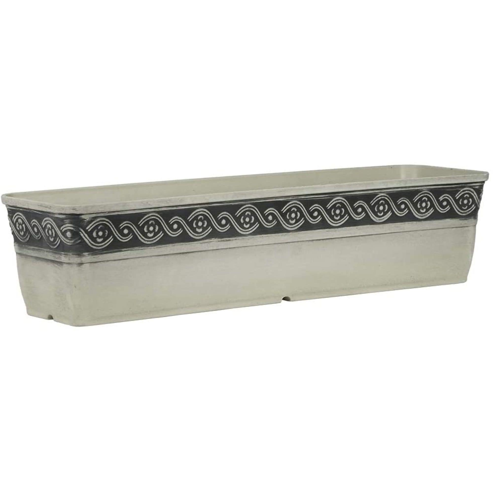 Classic Home & Garden 810021103136 Classic Home and Garden Rectangle Trough Corinthian Flower Pot Planter- Concrete Grey- 18in