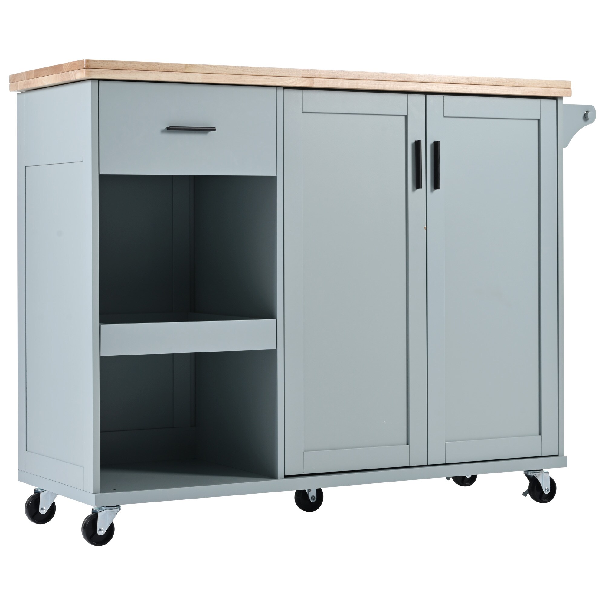 SINOFURN Gray Mdf Base with Mdf Wood Top Rolling Kitchen Island (33.2-in x 49-in x 37.5-in)