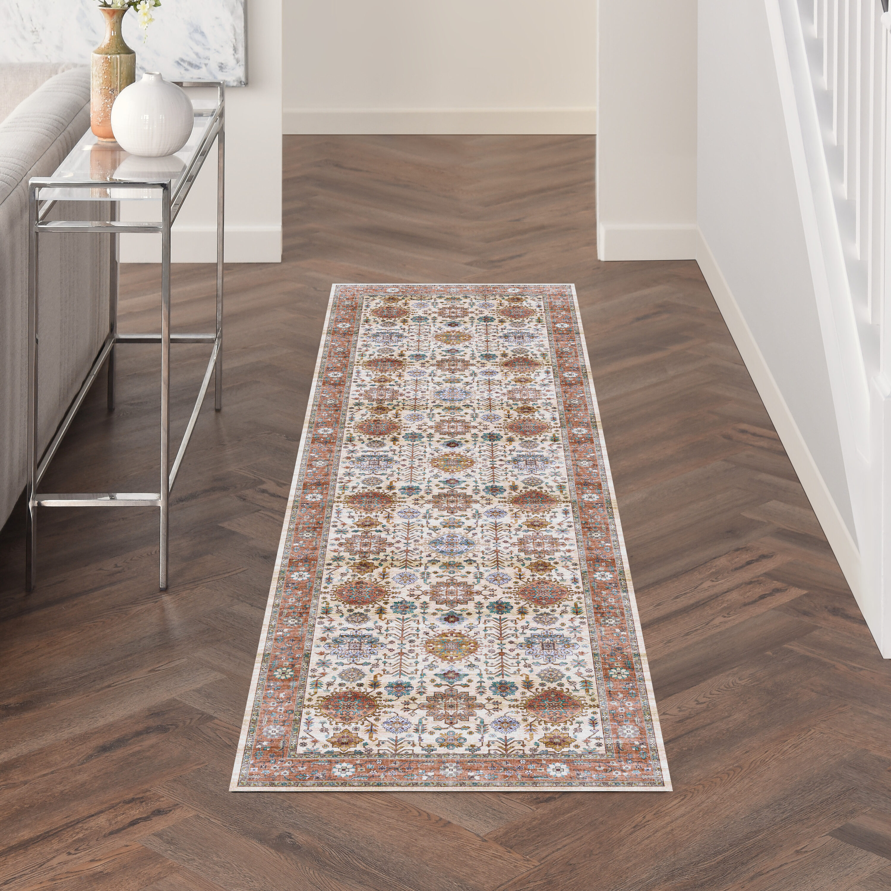 Nourison 099446900081 Fulton 2 x 8 (ft) Loomed Polyester Beige Multicolor Rectangular Indoor Abstract Area rug