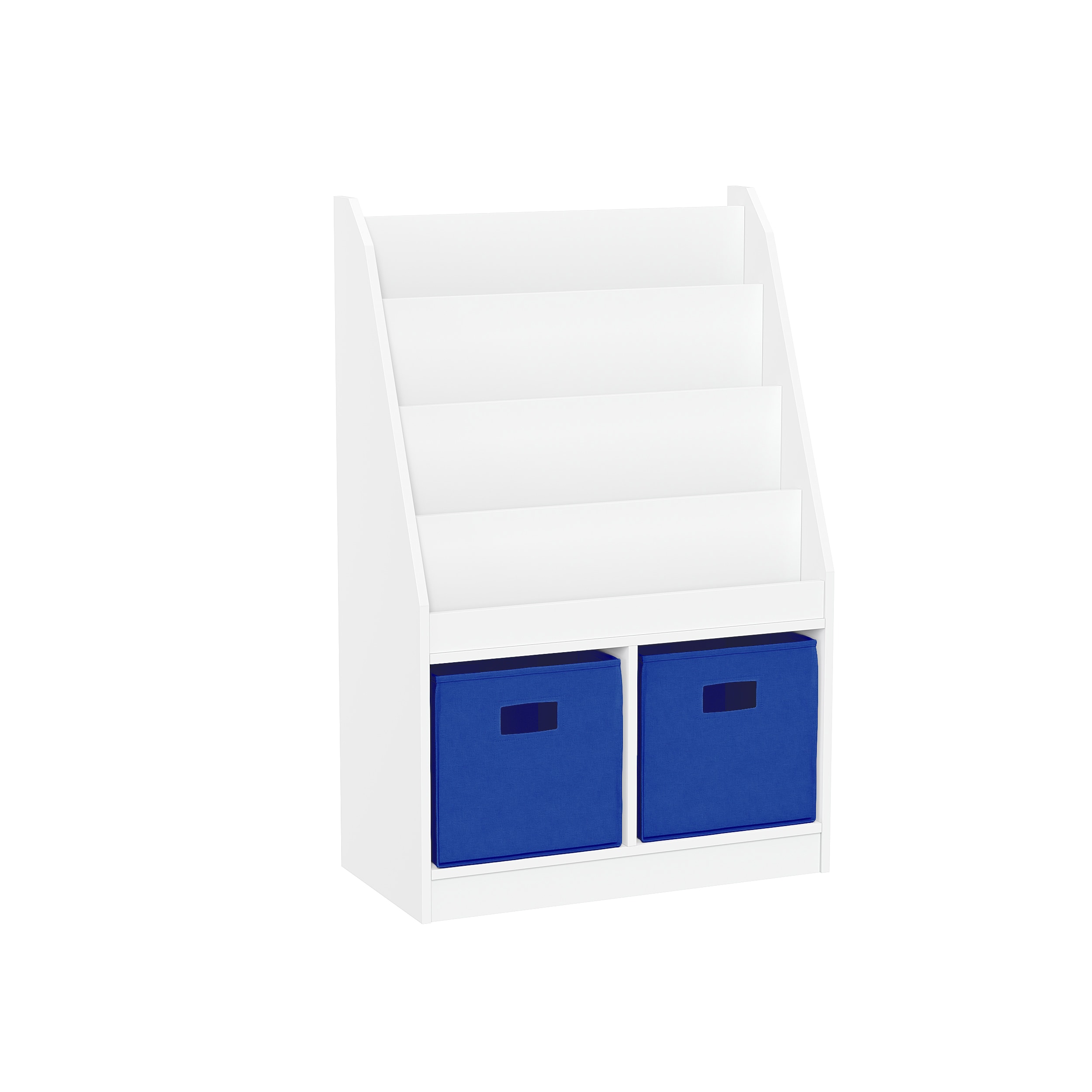 RiverRidge 02-310K White with 2 Blue Bins 2 -Compartment Kids book rack ( 23.5-in W x 36-in H x 11.81-in D )