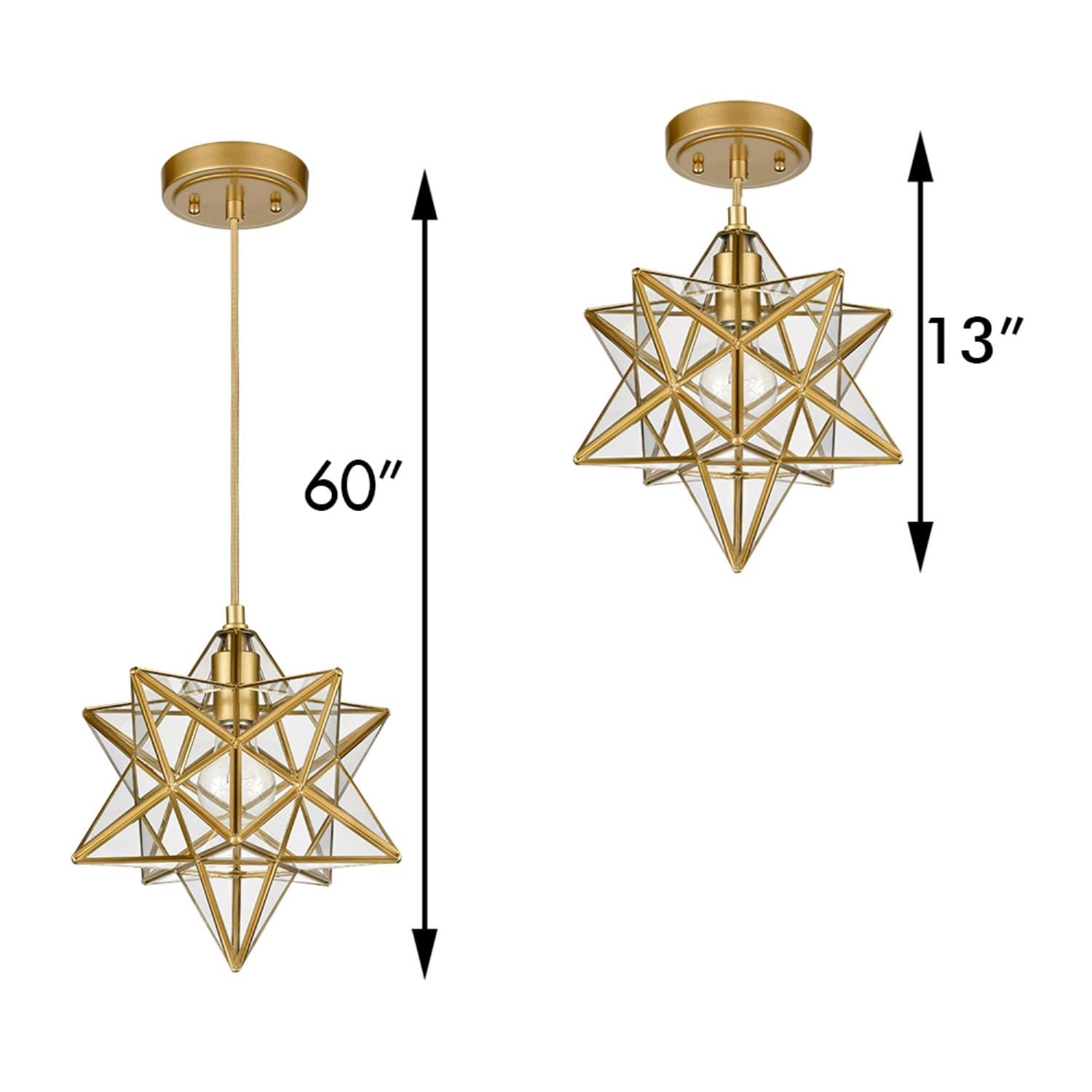 Geometric Gold and Clear Glass Moravian Star Pendant Light