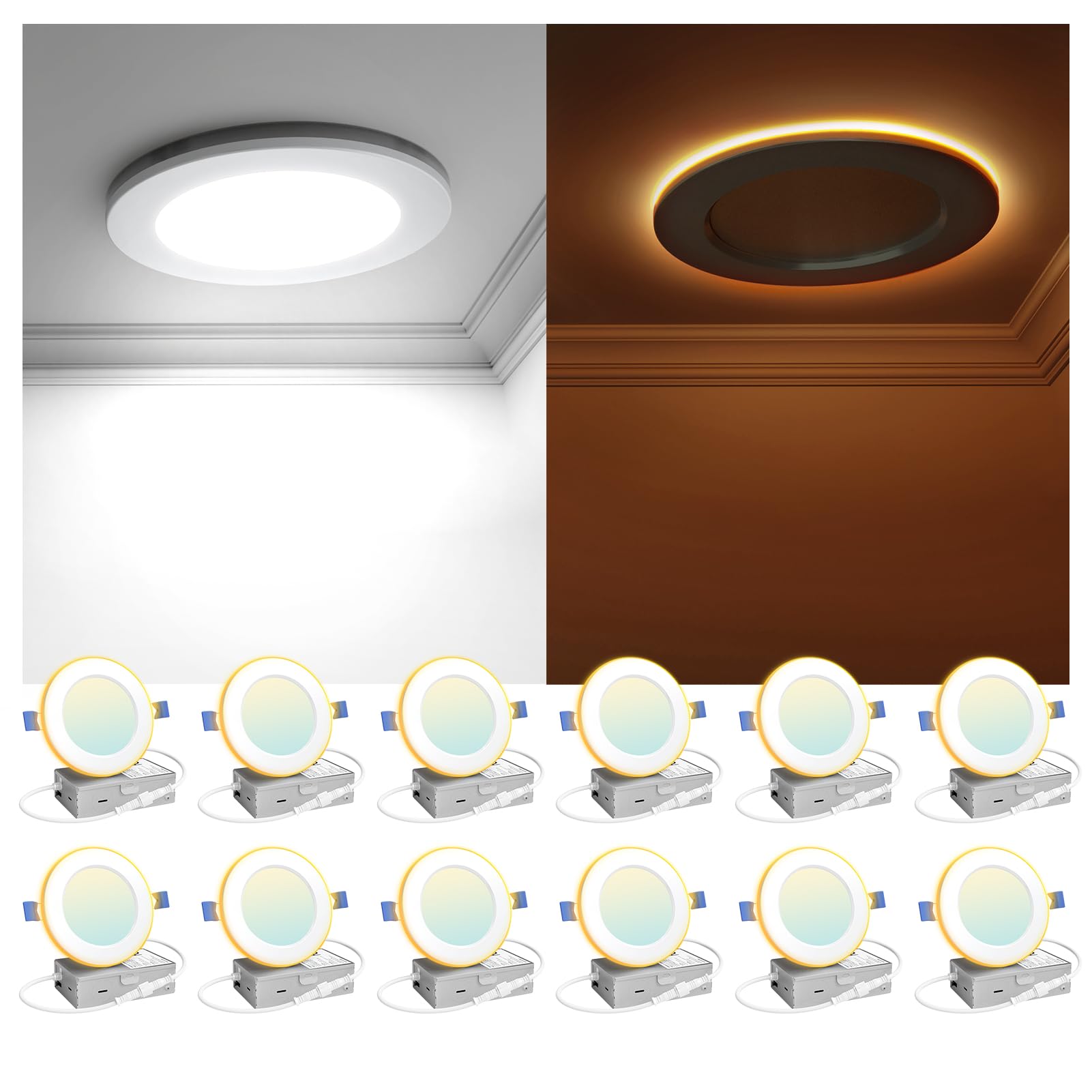 AOIZGMY 12 Pack 4 Inch LED Recessed Downlight with Night Light 5 Color ...