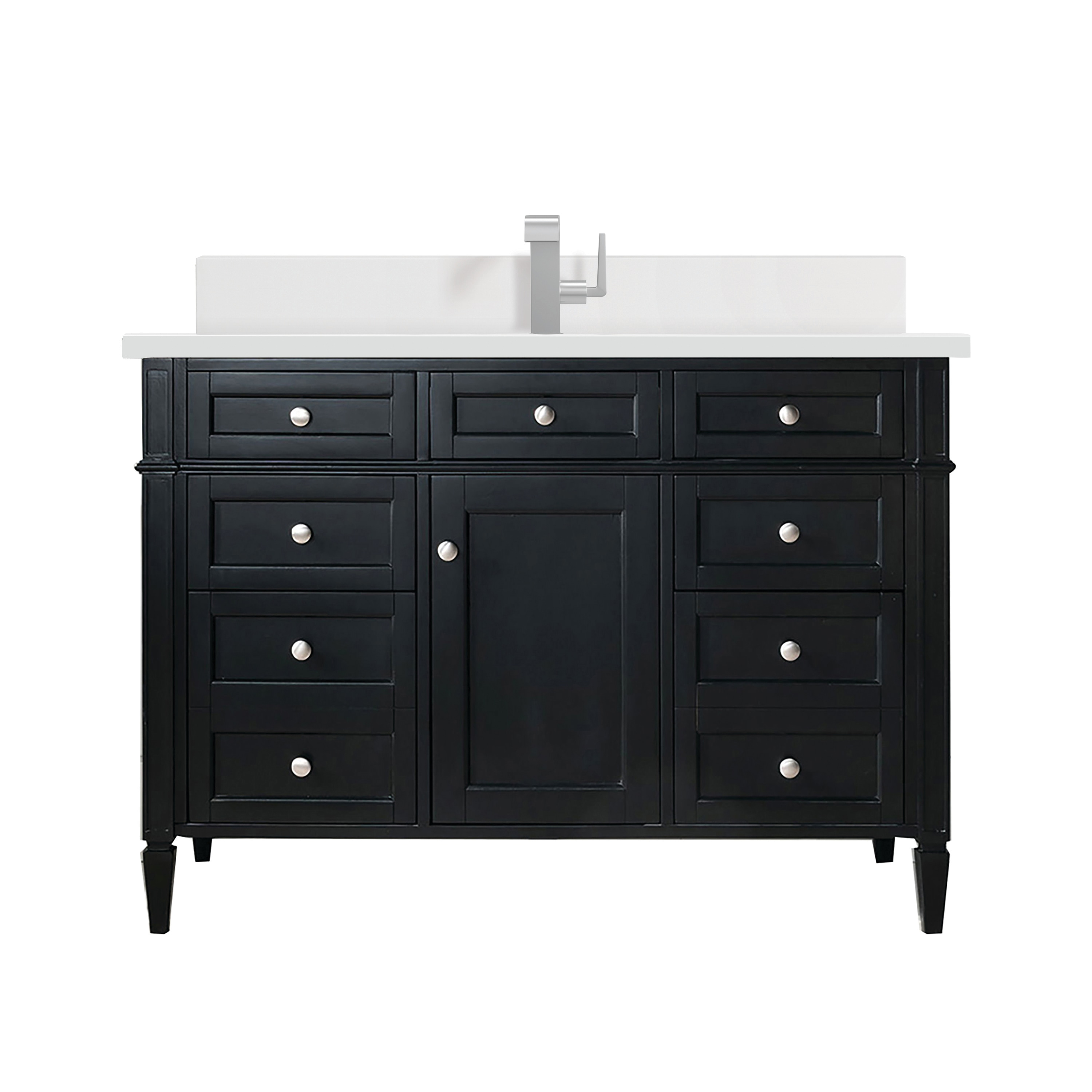 James Martin Vanities 650-V48-BKO-1WZ Brittany 48-in Black Onyx Undermount Single Sink Bathroom Vanity with White Zeus Quartz Top