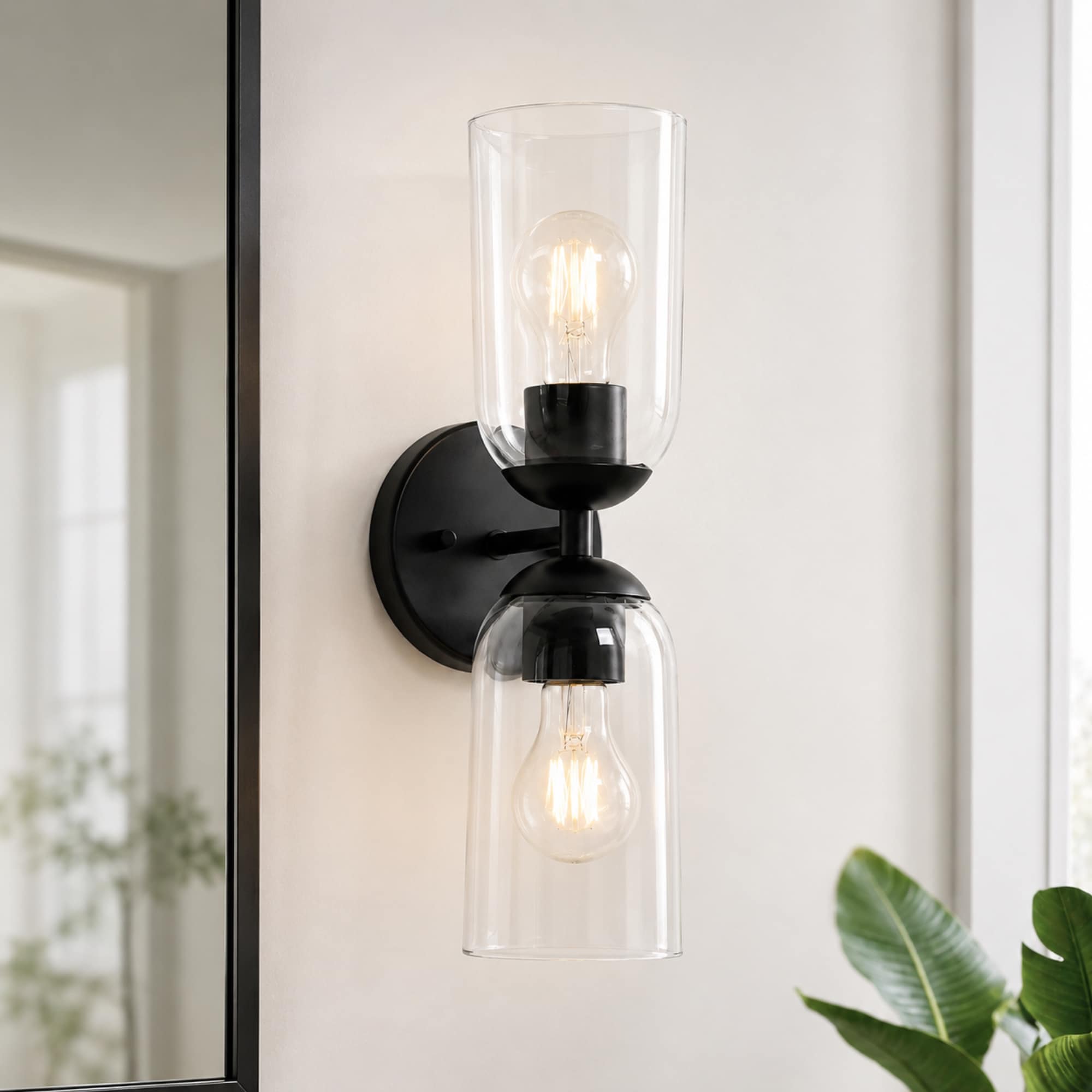 LNC - Cylora 4-in W 2 -Light Matte Black Hardwired Damp rated Wall Sconce