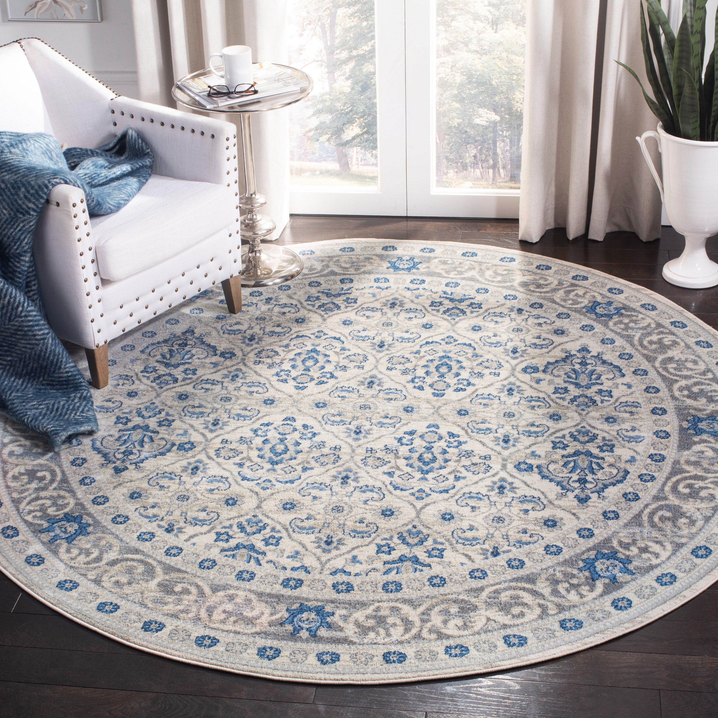 Safavieh Brentwood Serat 7 X 7 Light Gray Blue Round Indoor Floral 