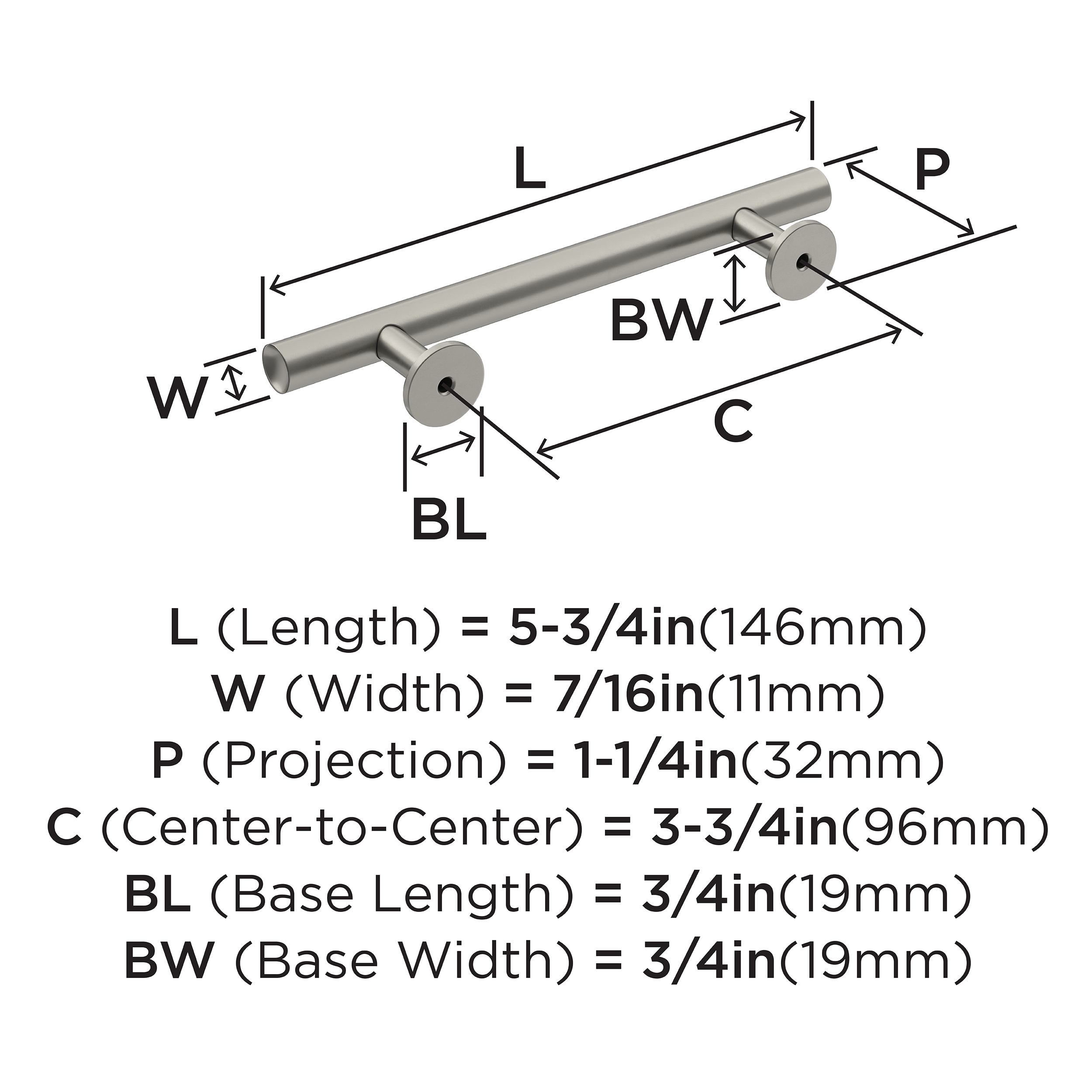 Brushed Nickel 5.75-inch Cabinet Drawer Pull Bar
