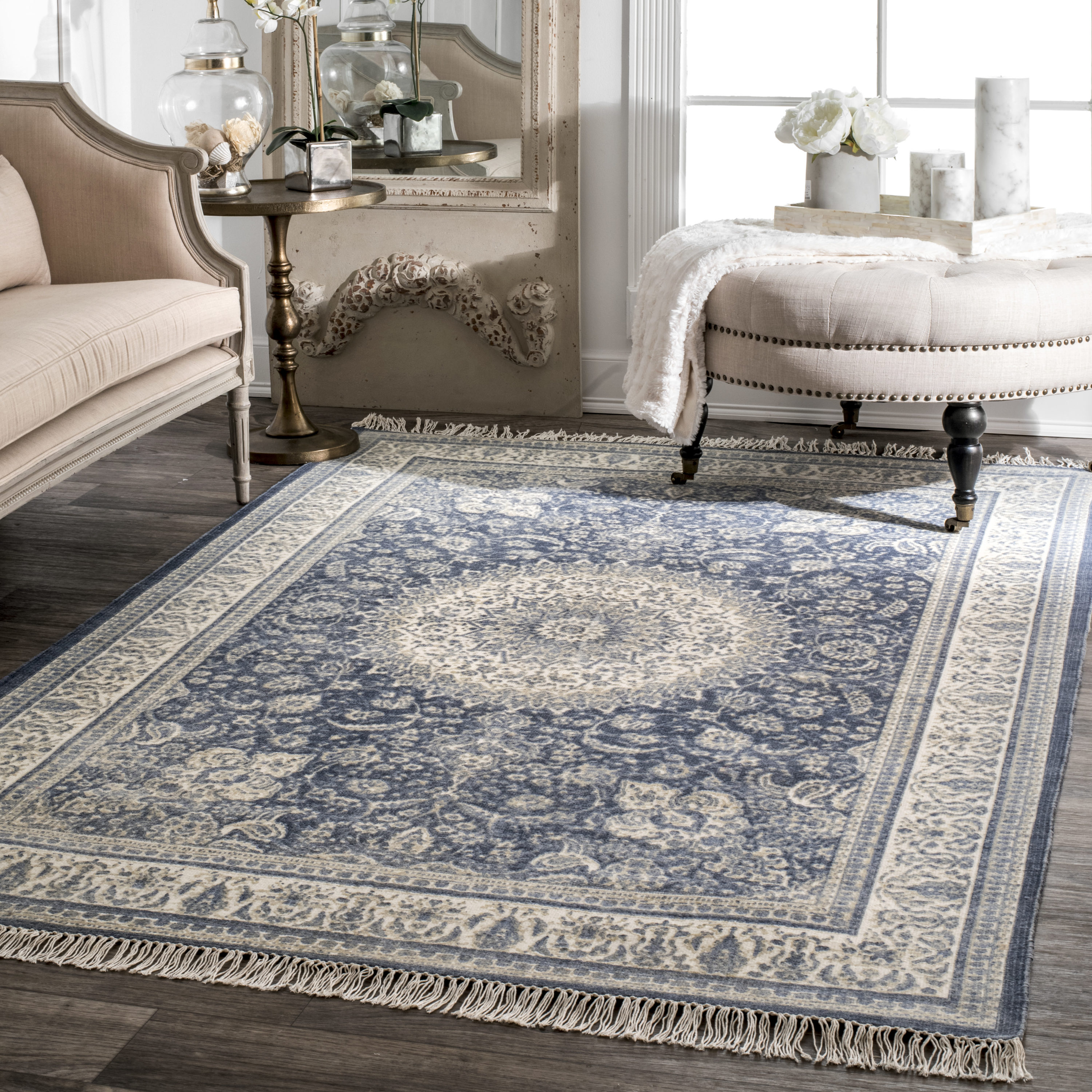Cotton Linen Area Rug with Tassel Persian Carpet Original Design