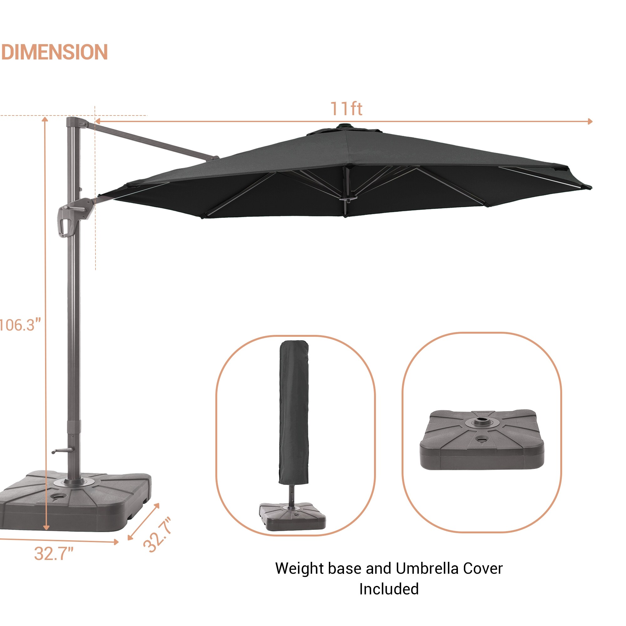 ACEGOSES 11-ft Push-button Tilt Cantilever Patio Umbrella with Base in ...