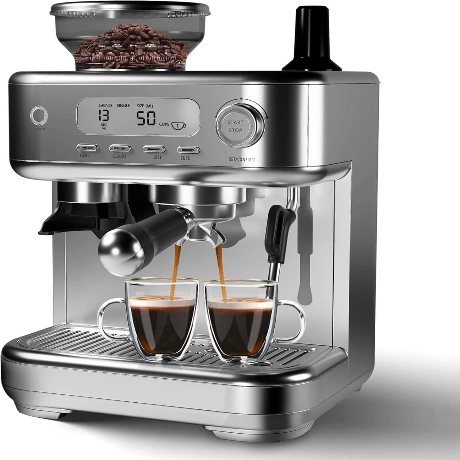 Qeetex LSHQQPHO-0ZRKMFUG Semi-Automatic Espresso Machine with Grinder  Milk Frother 15 Bar Professional Pressure95Oz Removable Large Water Tank