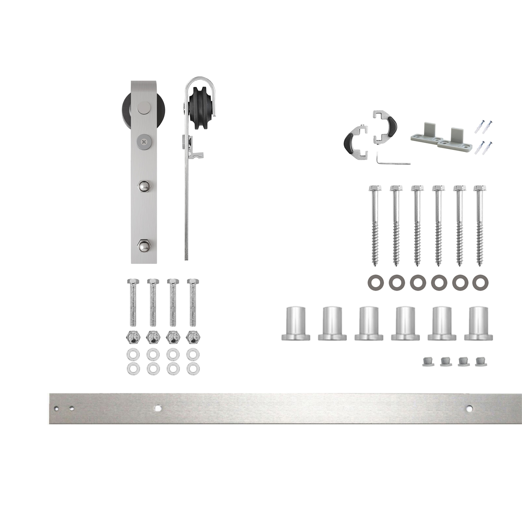 HOMACER YT1DNZ096C 96-in Brushed Brushed Nickel Indoor J-strap Single Barn door hardware kit