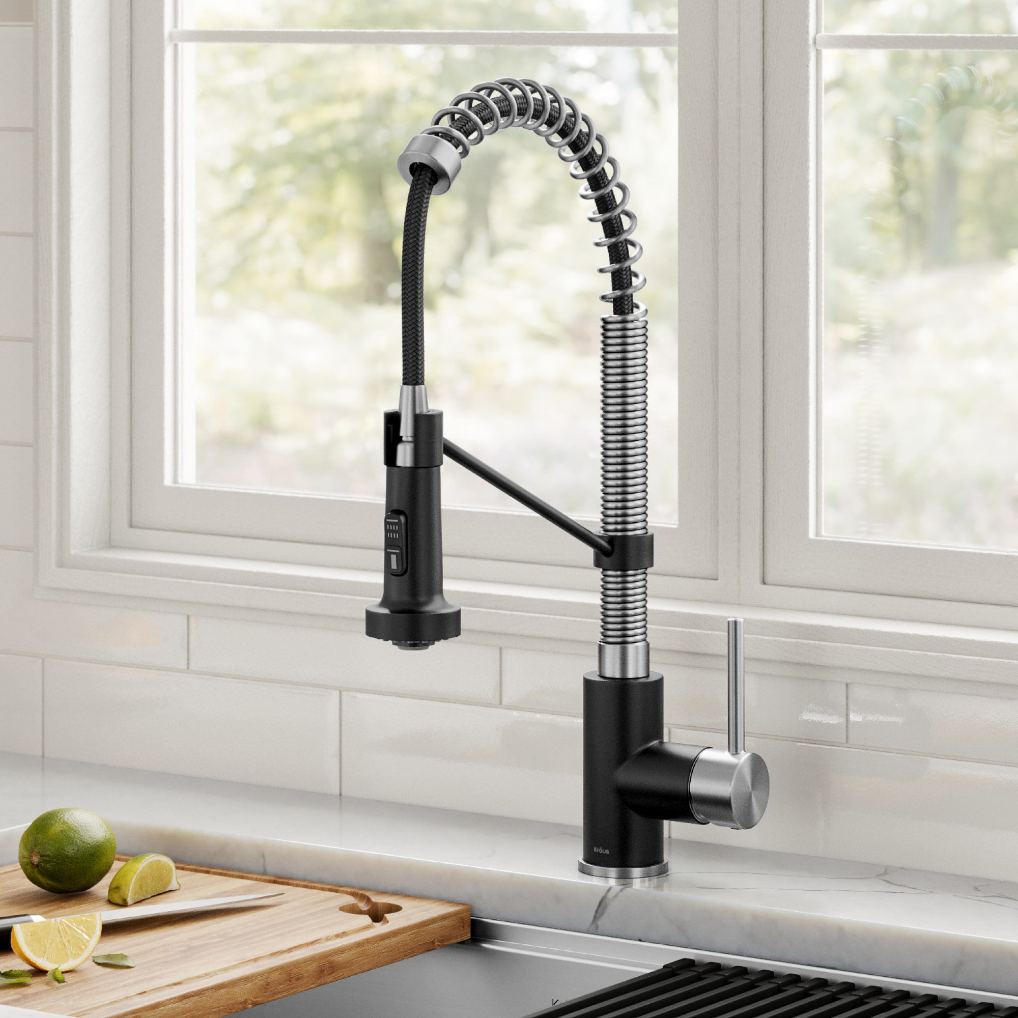 Kraus KPF-1610SSMB Bolden Stainless Steel/Matte Black Single Handle Deck-mount Pull-down Kitchen Faucet with Sprayer