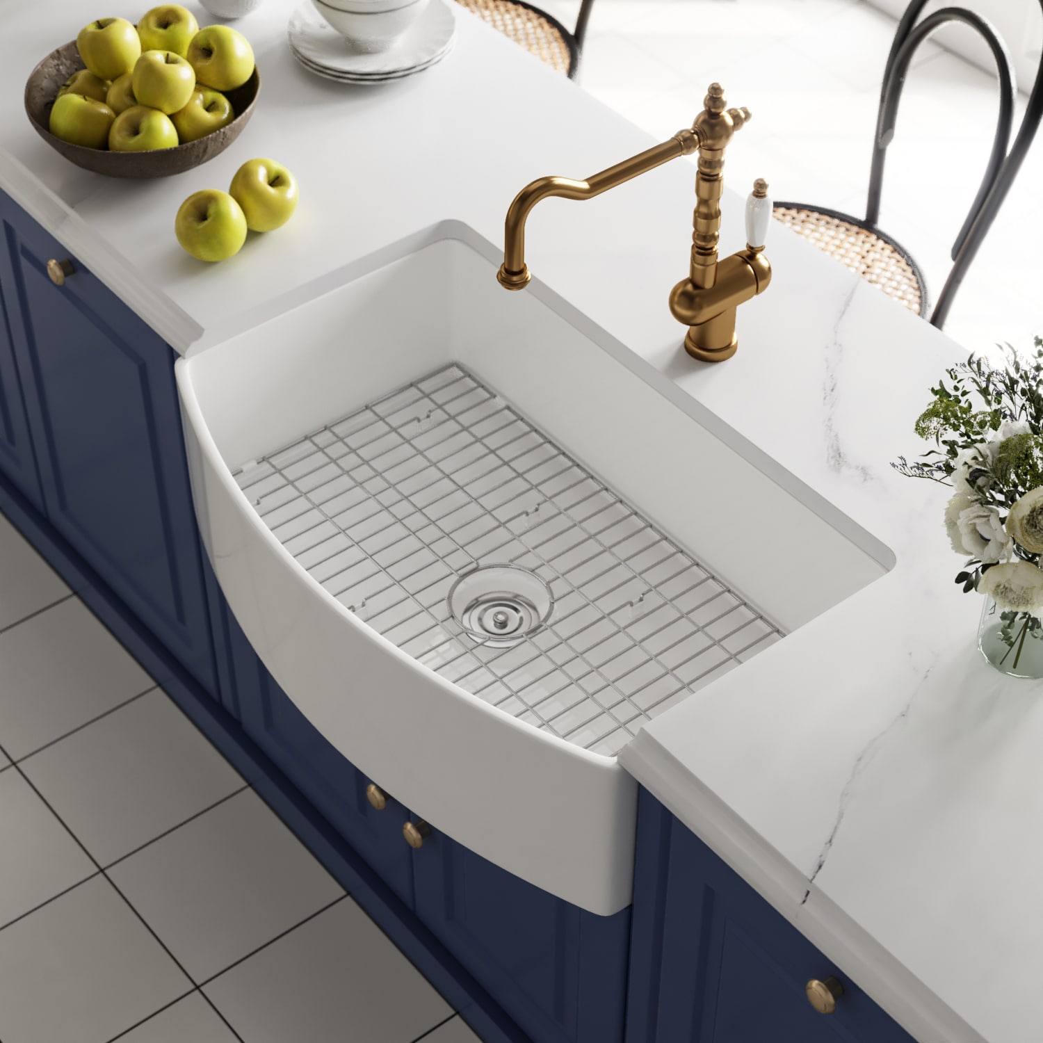DeerValley DV-1K516 Grove Undermount 33-in x 21-in Fireclay Single bowl Kitchen Sink