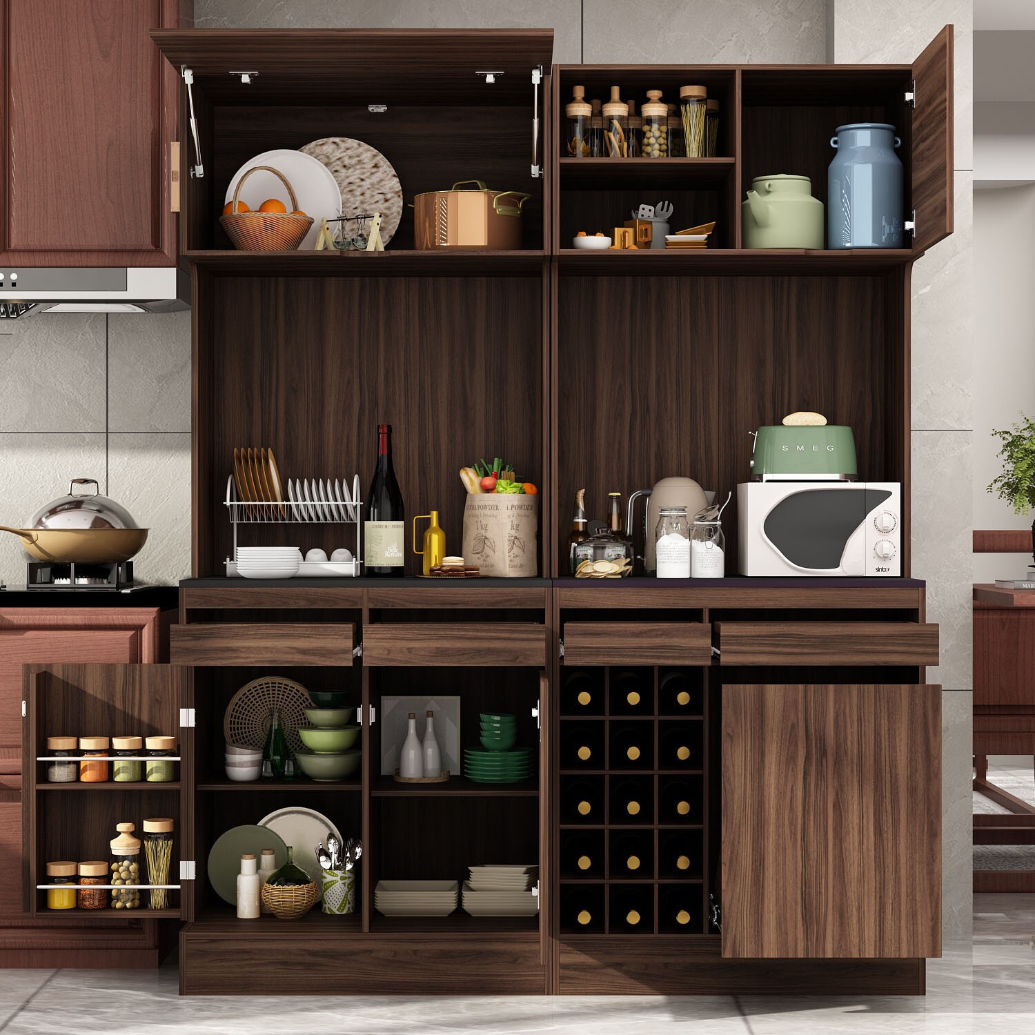 InRoom Designs Tall Kitchen Pantry Microwave Storage Cabinet & Reviews
