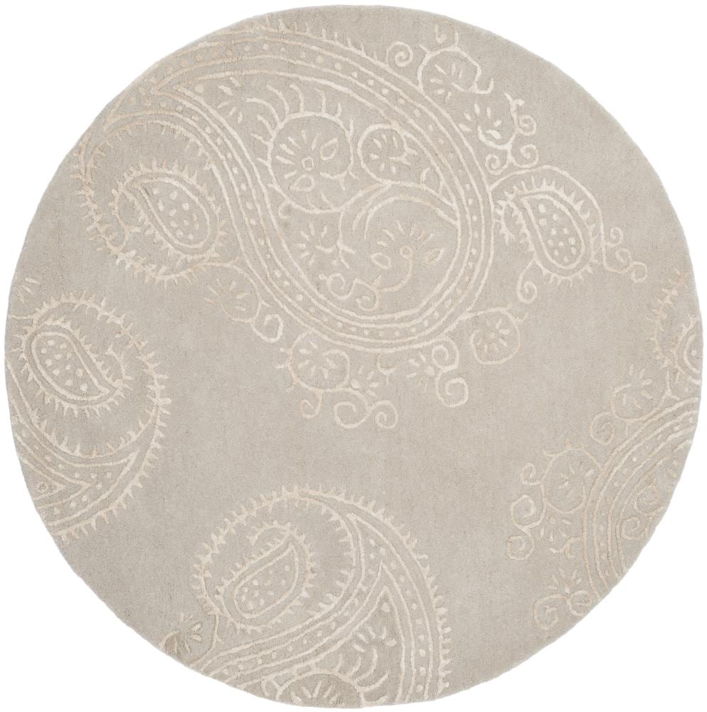 Safavieh BEL153C-5R Bella Deniz 5 x 5 (ft) Tufted Synthetic Silver/Beige Round Indoor Paisley Farmhouse/Cottage Area rug