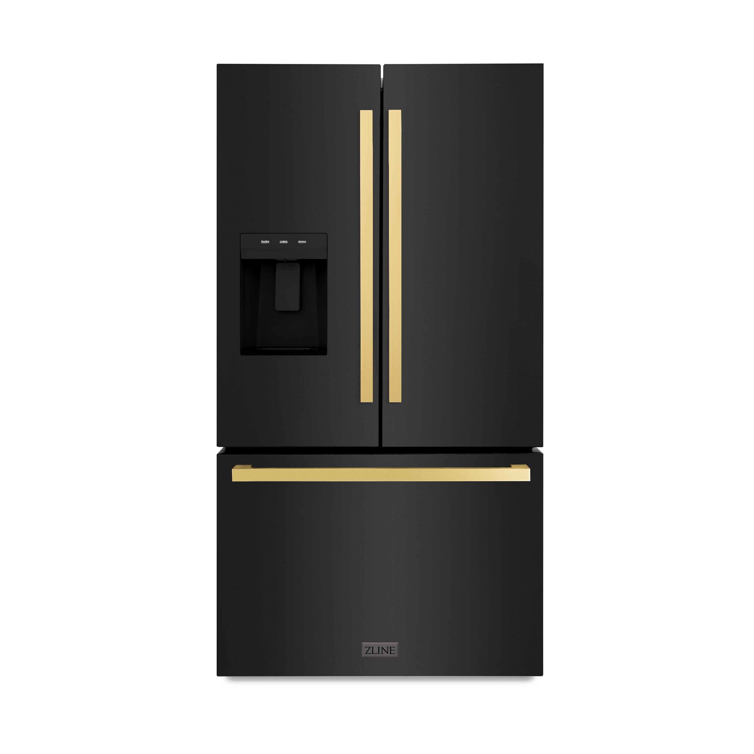 ZLINE KITCHEN & BATH RSMZ-W-36-BS-FG Standard-Depth 28.9-cu ft 3 -Door French Door Refrigerator with Ice Maker with Water and Ice Dispenser ( Black Stainless Steel with Flat Polished Gold Handle ) ENERGY STAR Certified