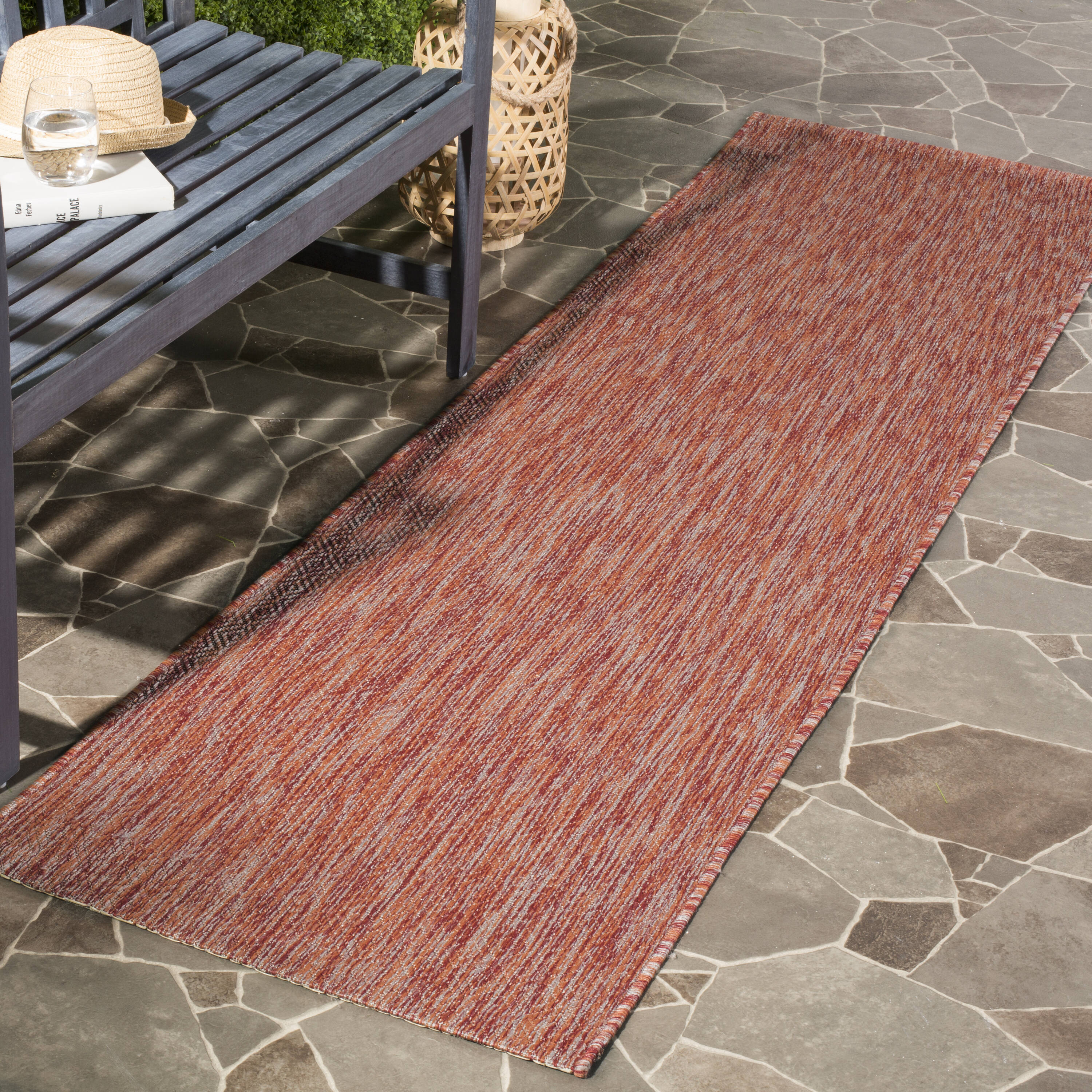 Plain Red Washable Rug Plastic Flatweave Outdoor Rugs Zero Pile Hall Runner  Mat